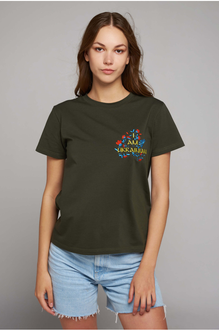 Women's patriotic T-shirt I am Ukrainian Green | S-M