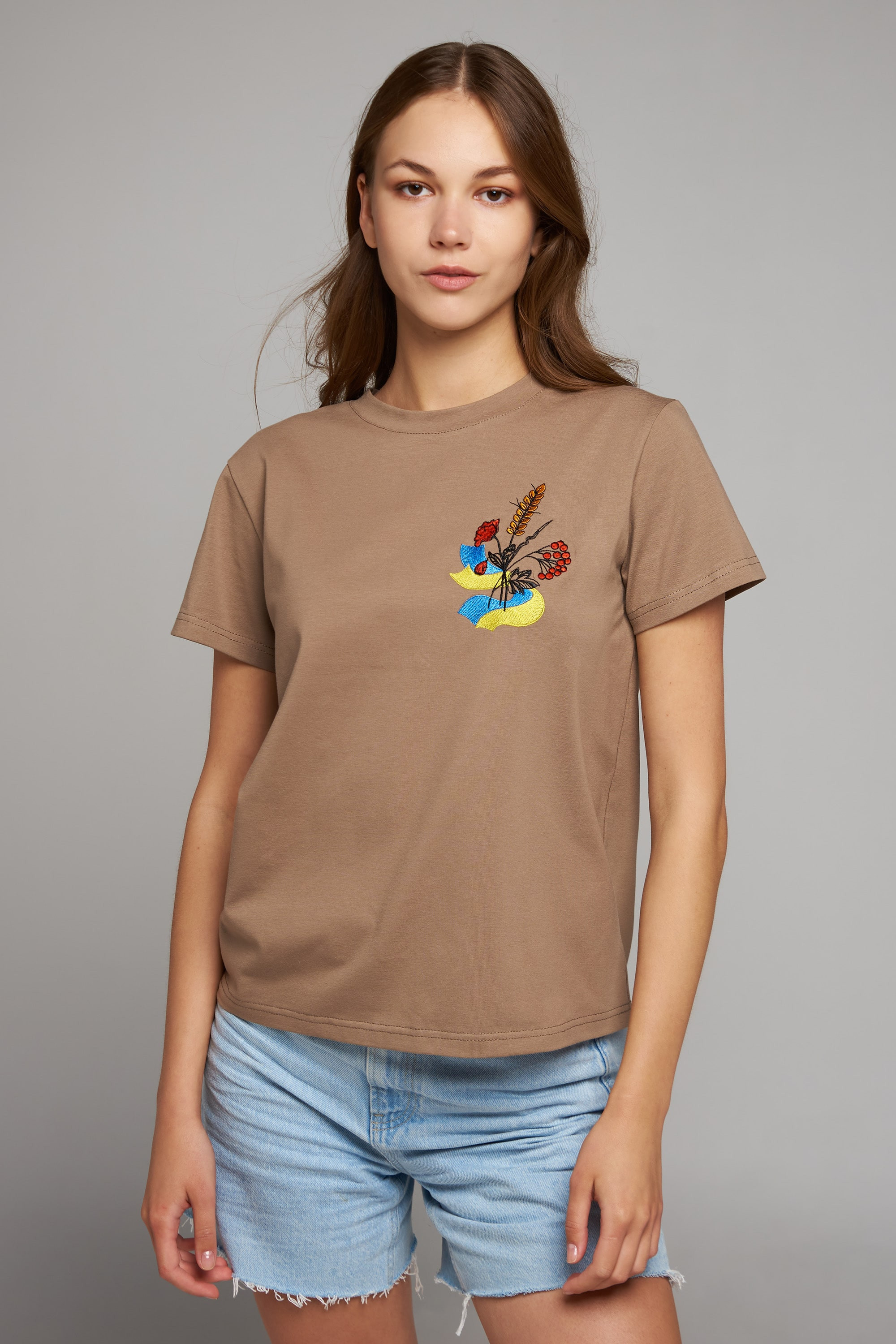 Women's patriotic t-shirt Flag of Ukraine Beige