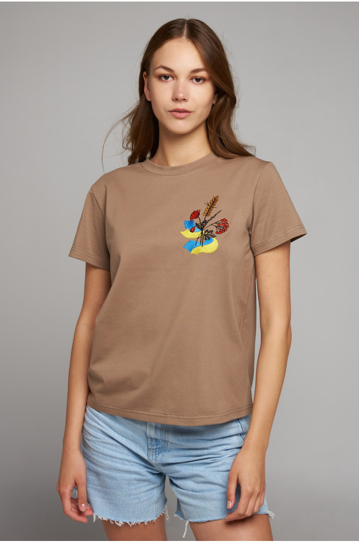 Women's patriotic t-shirt Flag of Ukraine Beige | S-M