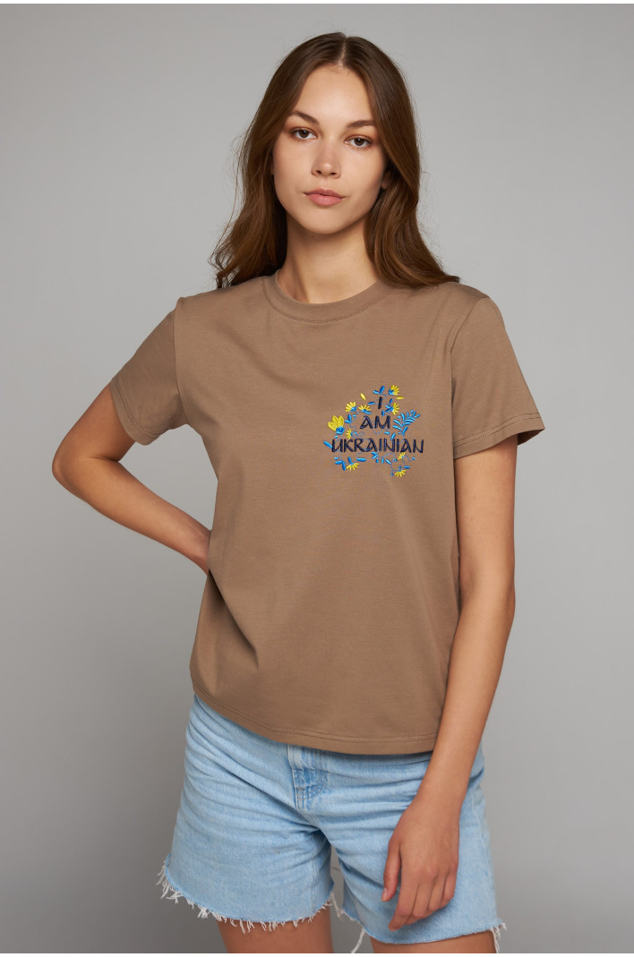 Women's patriotic t-shirt I am Ukrainian Beige | S-M