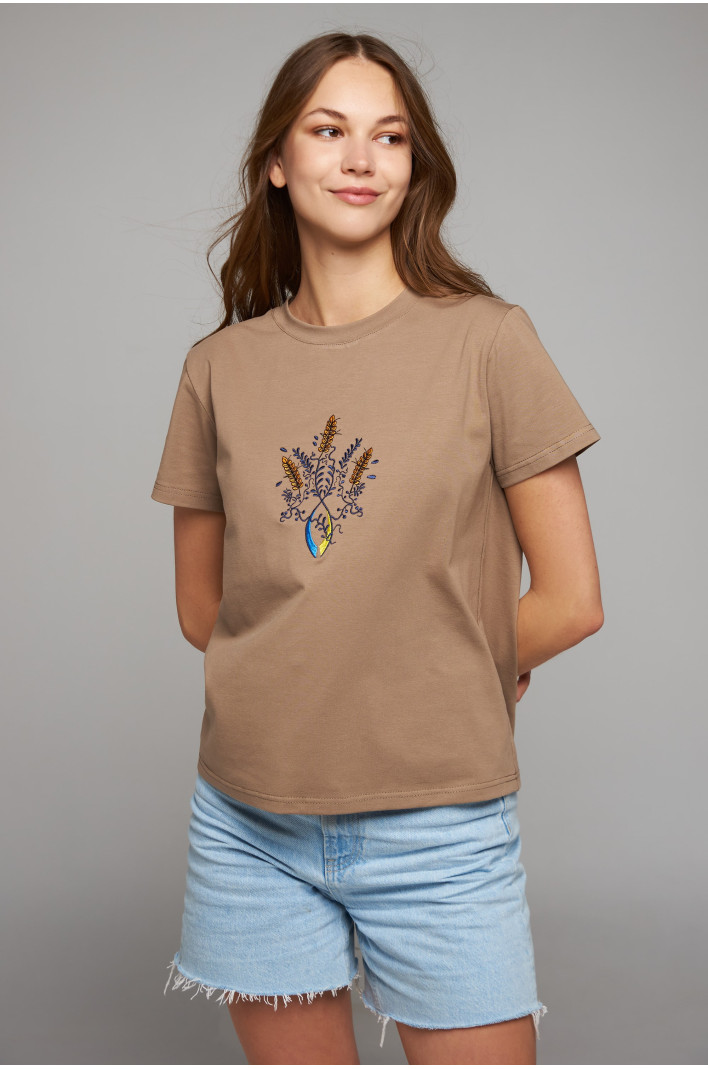 Women's patriotic t-shirt Emblem of Ukraine Beige | XS