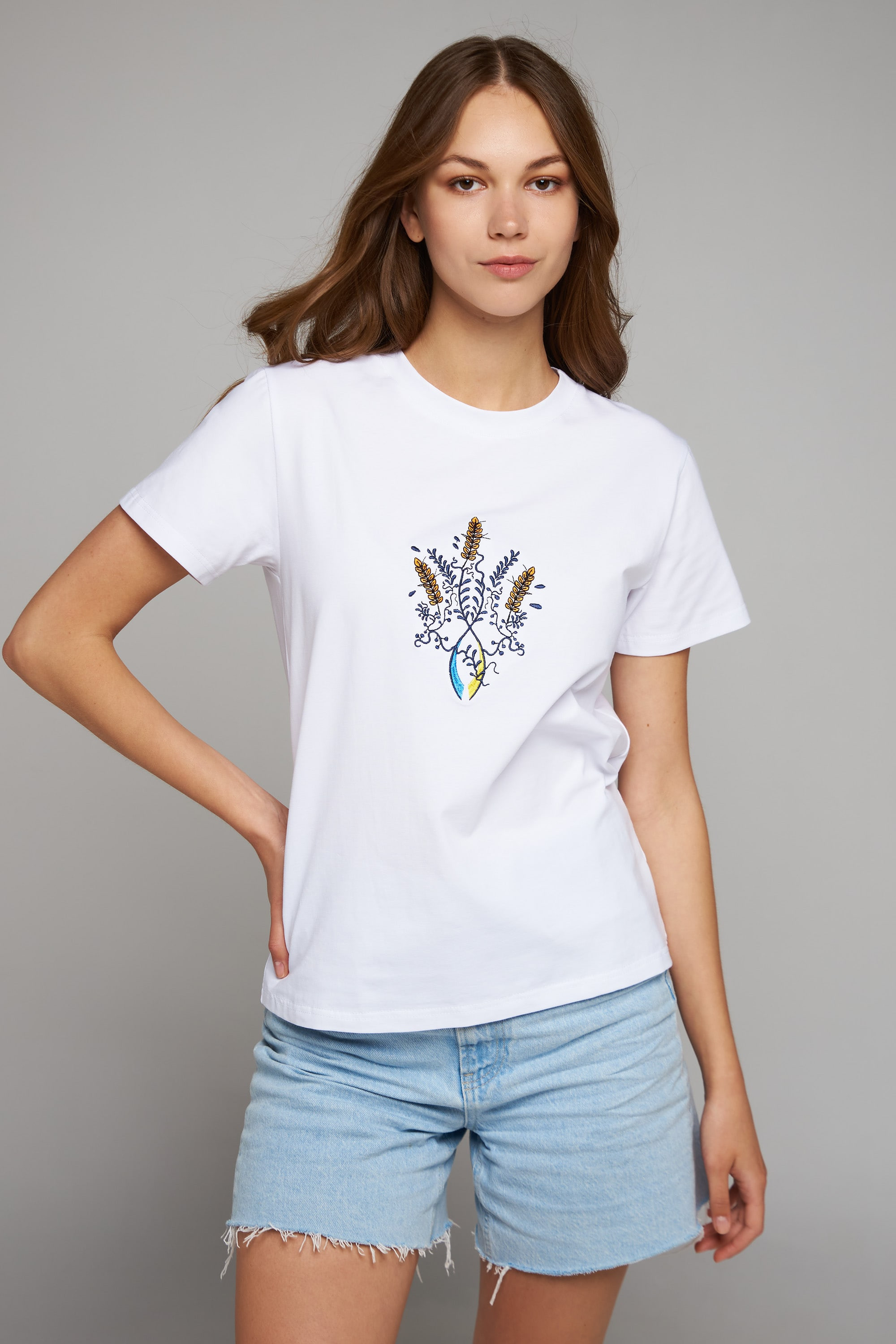 Women's patriotic t-shirt Emblem of Ukraine White