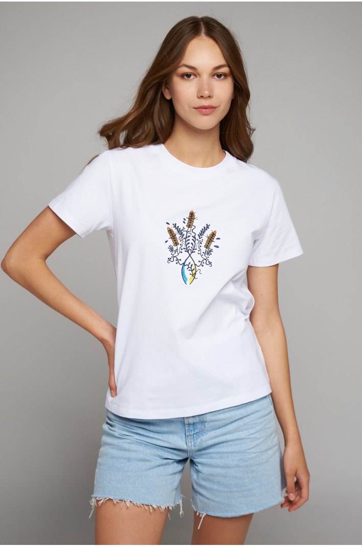Women's patriotic t-shirt Emblem of Ukraine White | XS