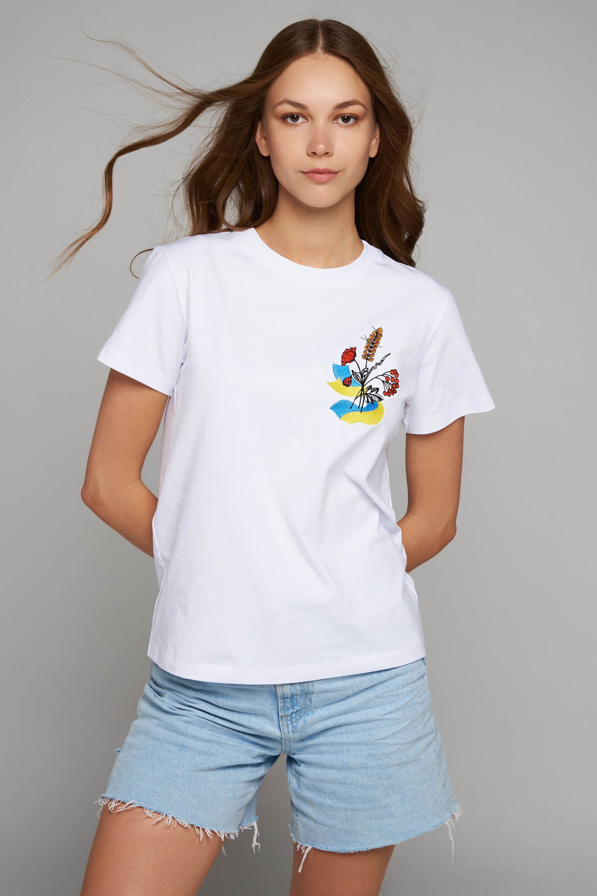 Women's patriotic t-shirt Emblem of Ukraine White