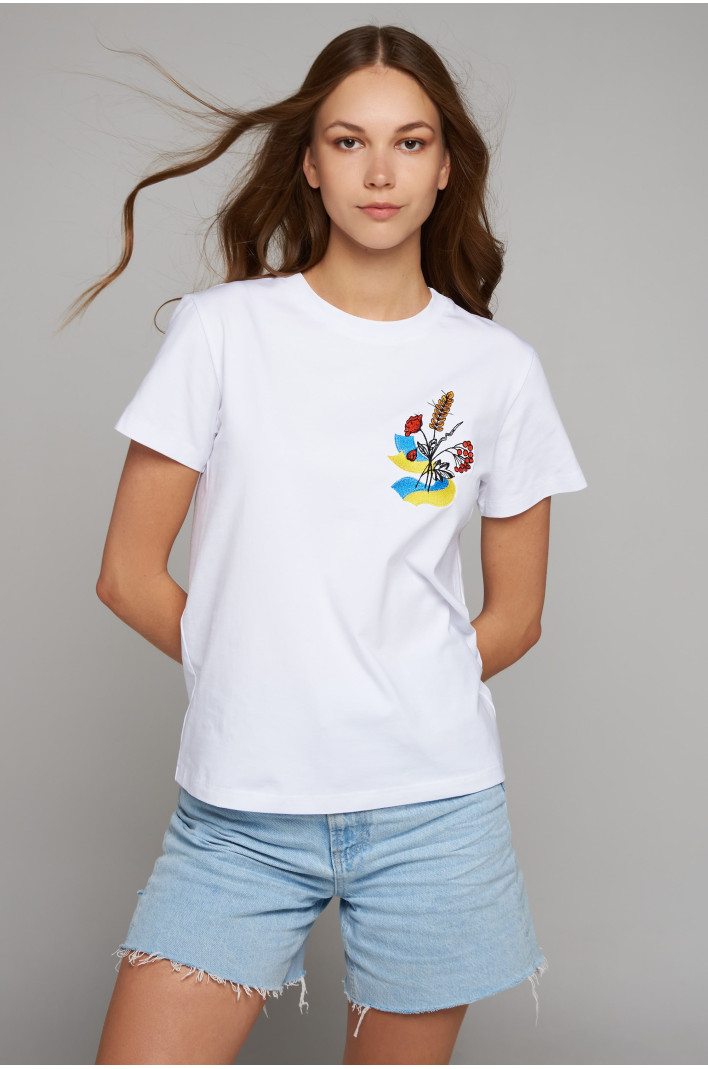 Women's patriotic t-shirt Emblem of Ukraine White | S-M