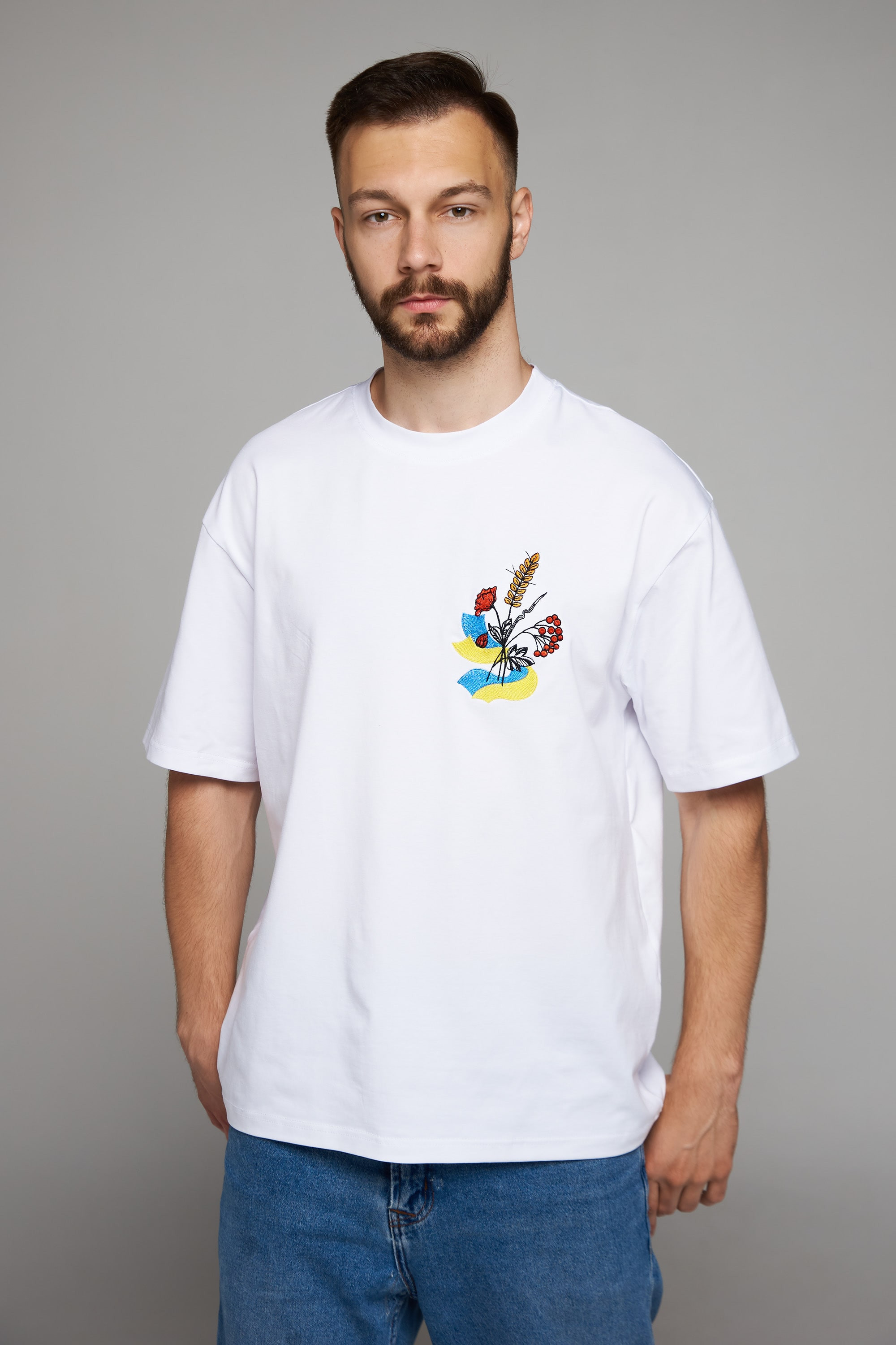 Men's embroidered T-shirt Flag of Ukraine White