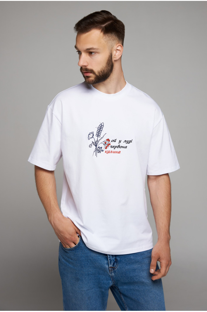 Men's embroidered T-shirt Ой у лузі червона калина White | M-L
