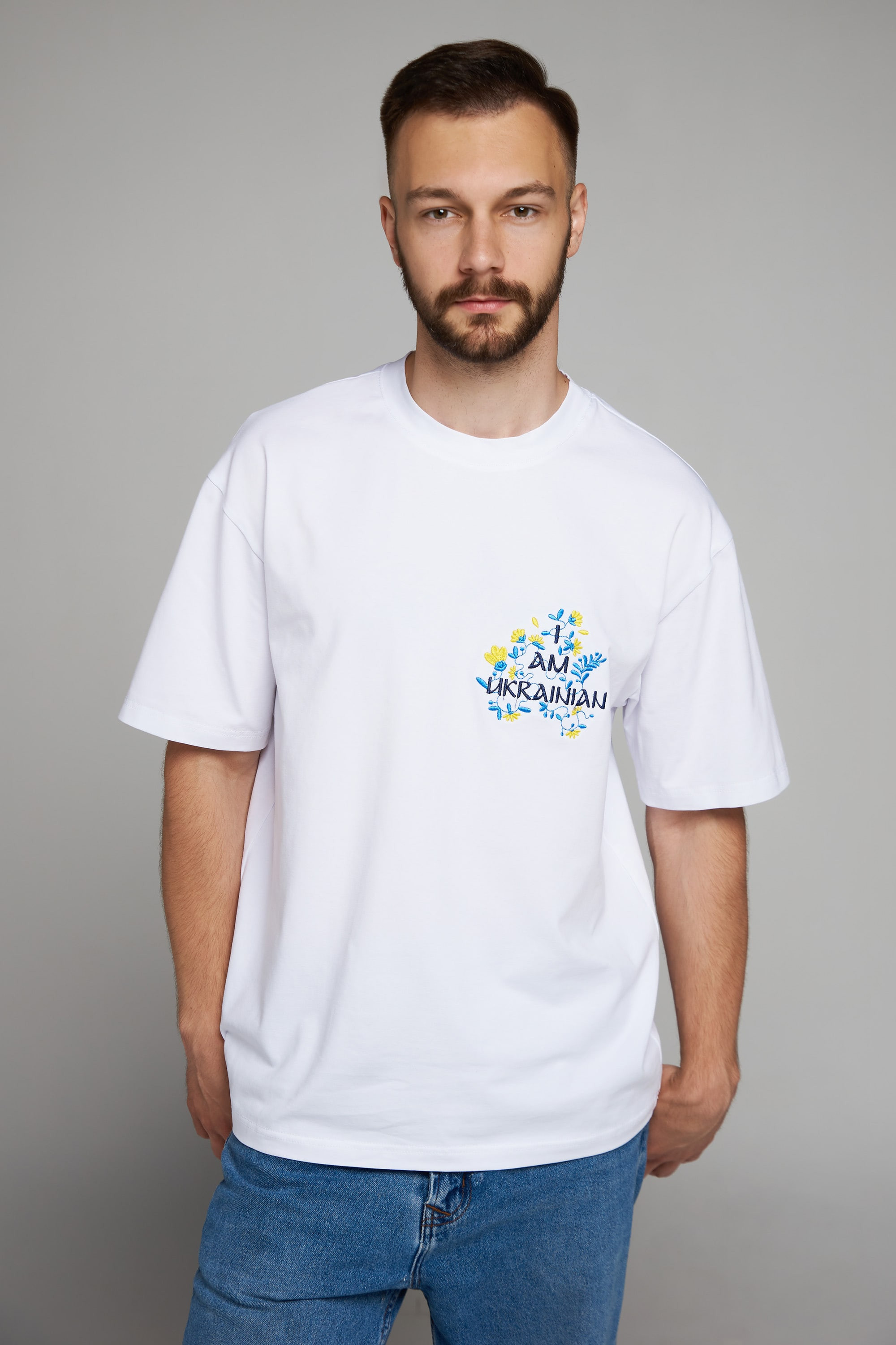 Men's embroidered T-shirt I am Ukrainian White