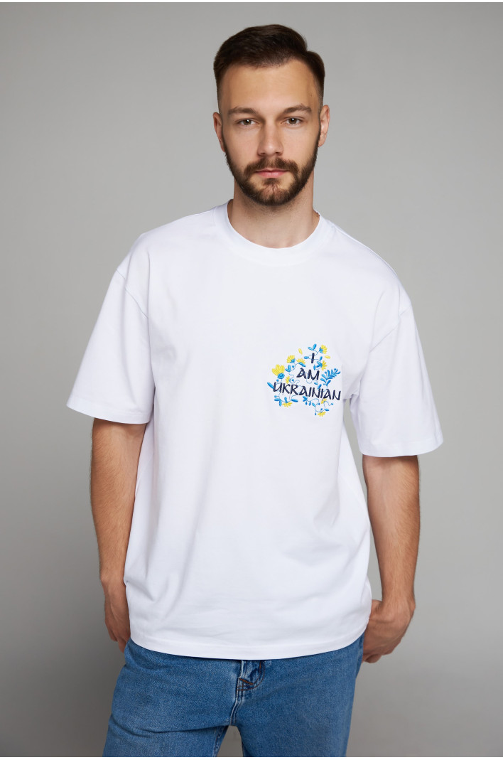 Men's embroidered T-shirt I am Ukrainian White | M-L