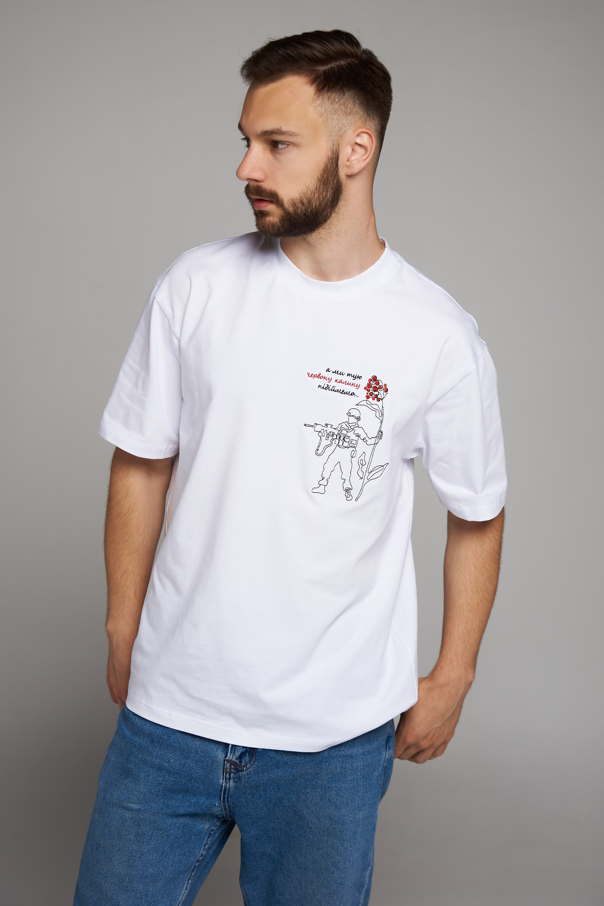 Men's embroidered T-shirt Червона калина White