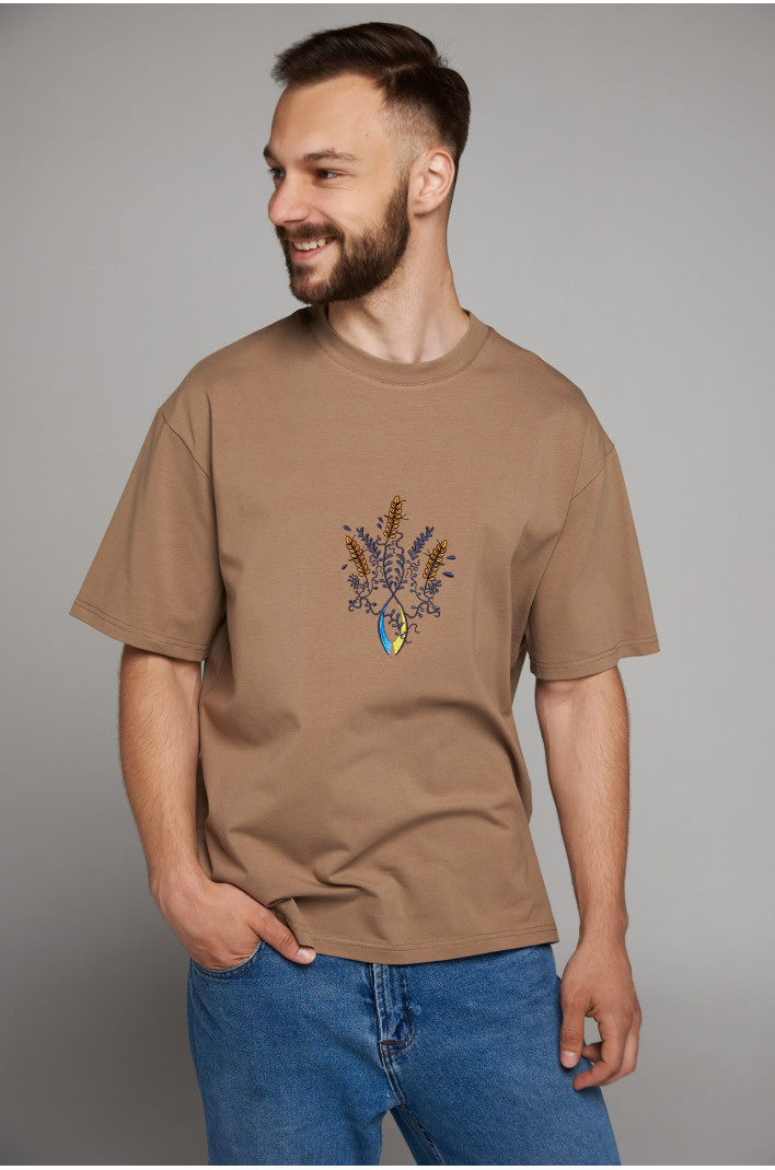 Men's embroidered T-shirt Emblem of Ukraine Beige | M-L