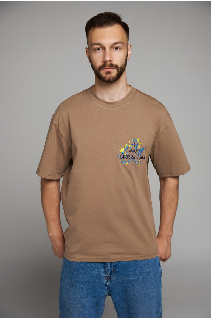 Men's embroidered T-shirt I am Ukrainian Beige | M-L