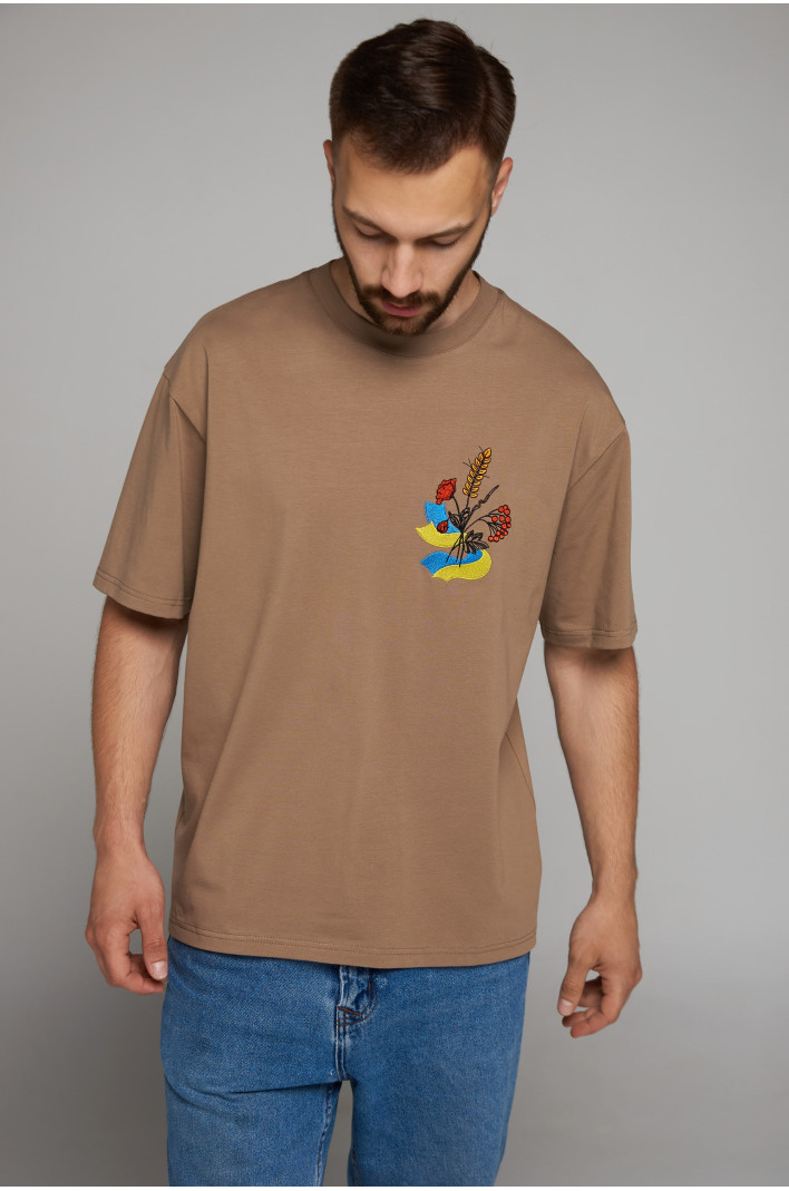 Men's embroidered T-shirt Flag of Ukraine Beige | M-L