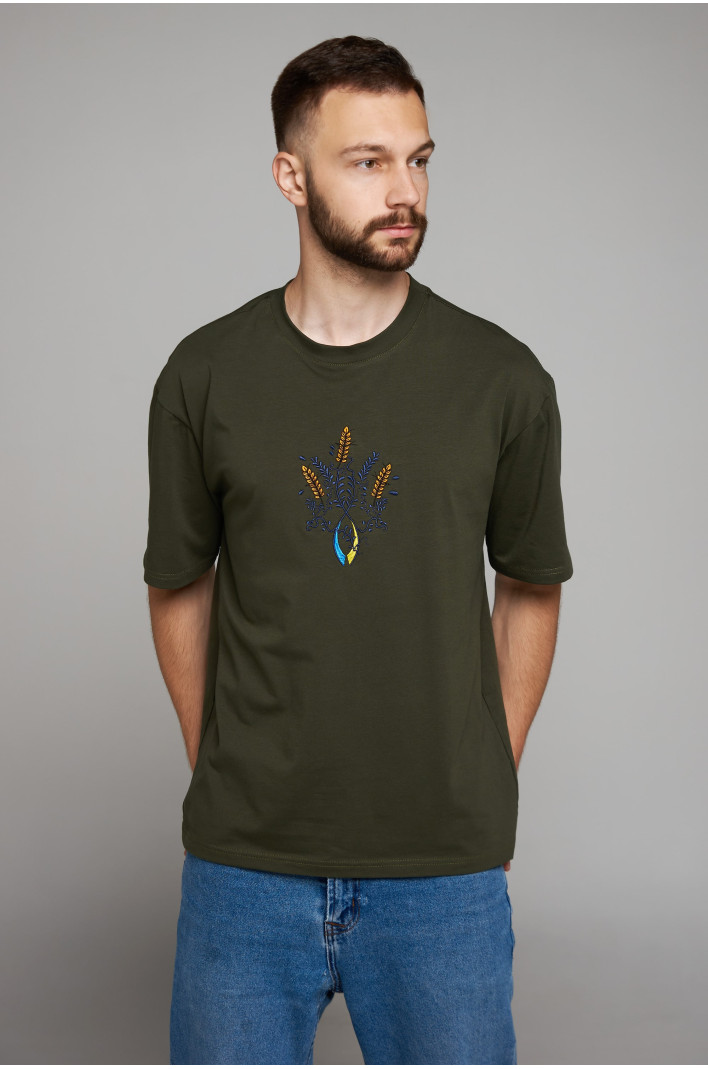 Men's embroidered T-shirt Emblem of Ukraine Green | M-L