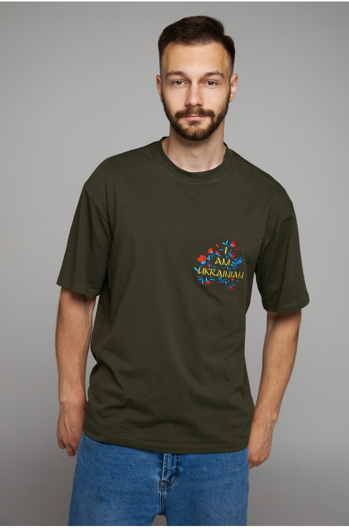 Men's embroidered T-shirt I am Ukrainian Green | M-L