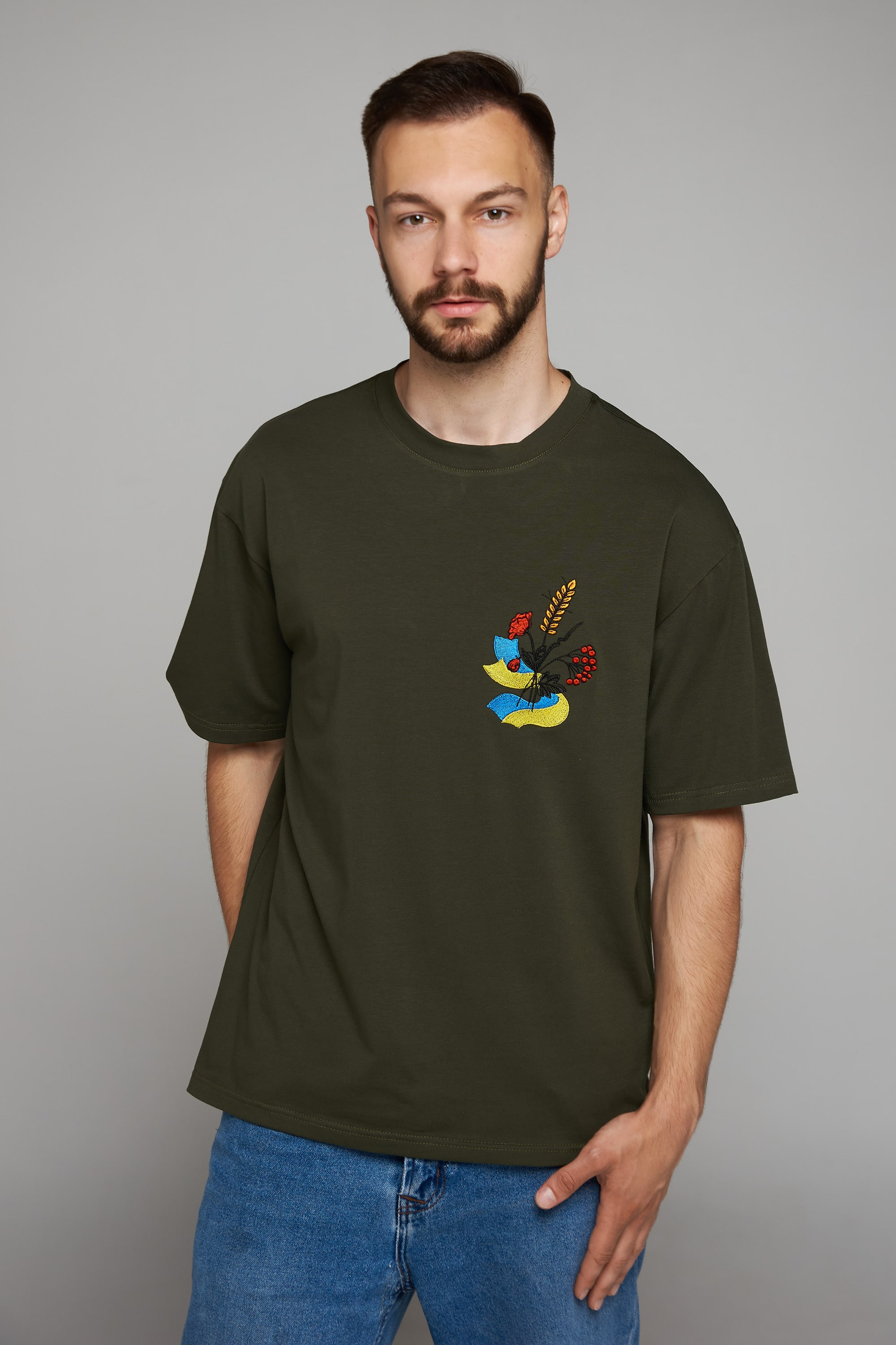 Men's embroidered T-shirt Flag of Ukraine Green