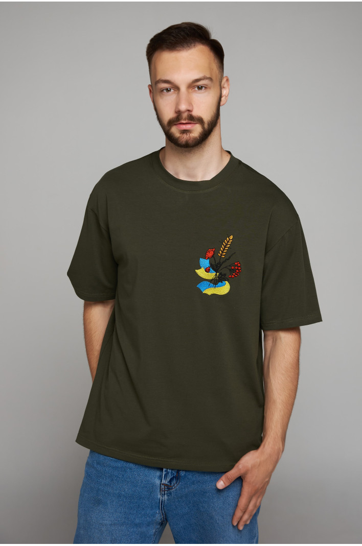 Men's embroidered T-shirt Flag of Ukraine Green | M-L