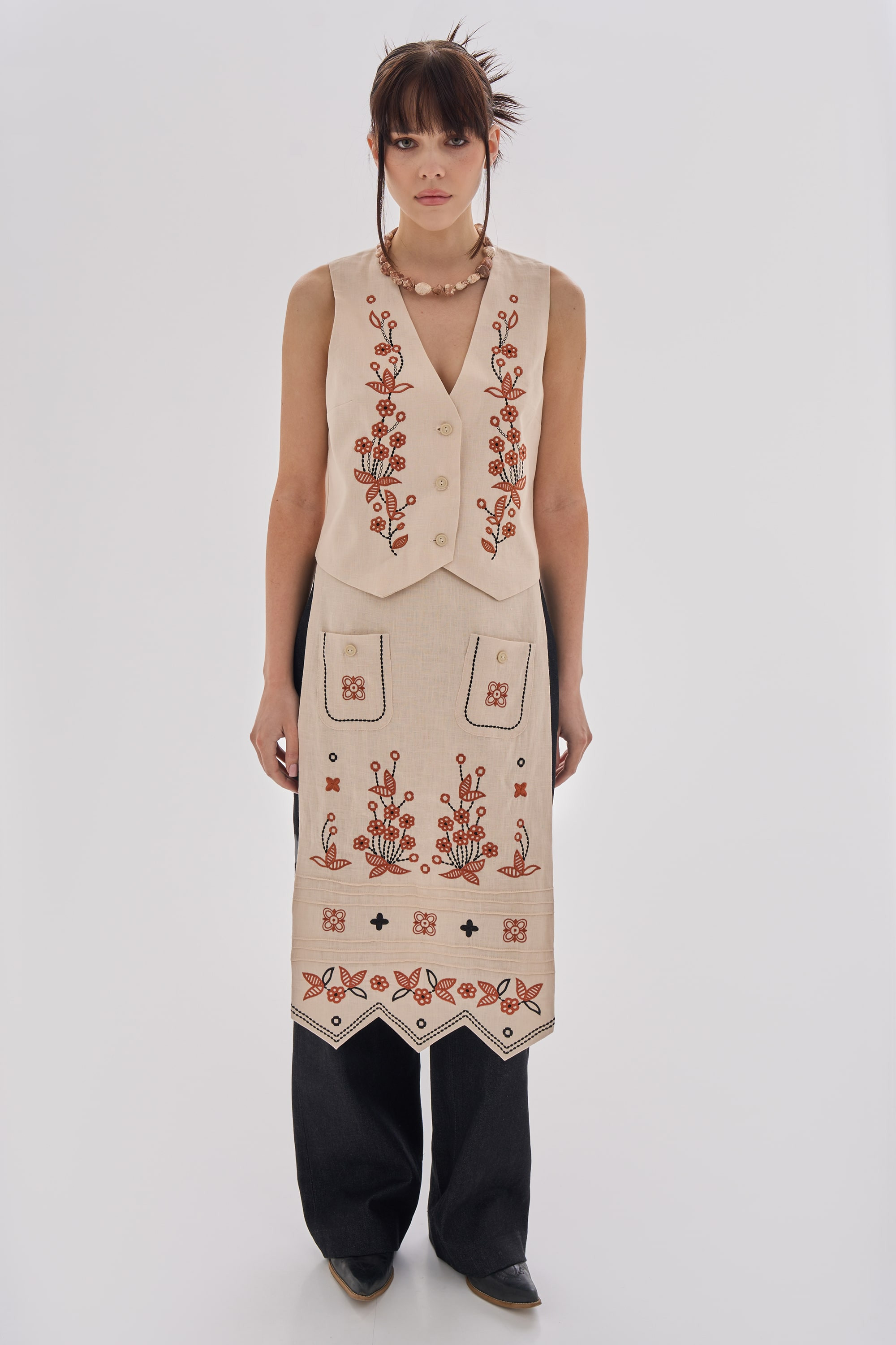 Women's beige embroidered vest Derviy