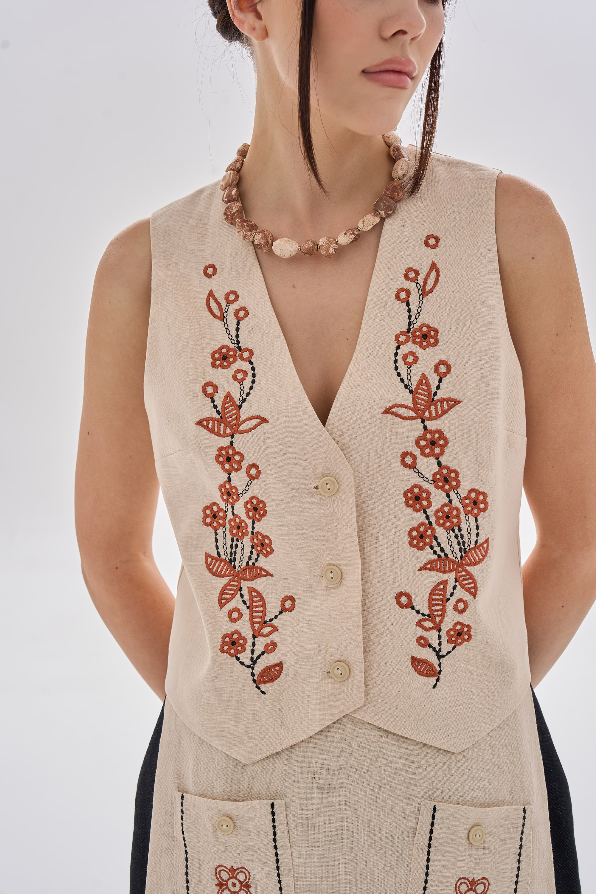 Women's beige embroidered vest Derviy | XS | 40-42