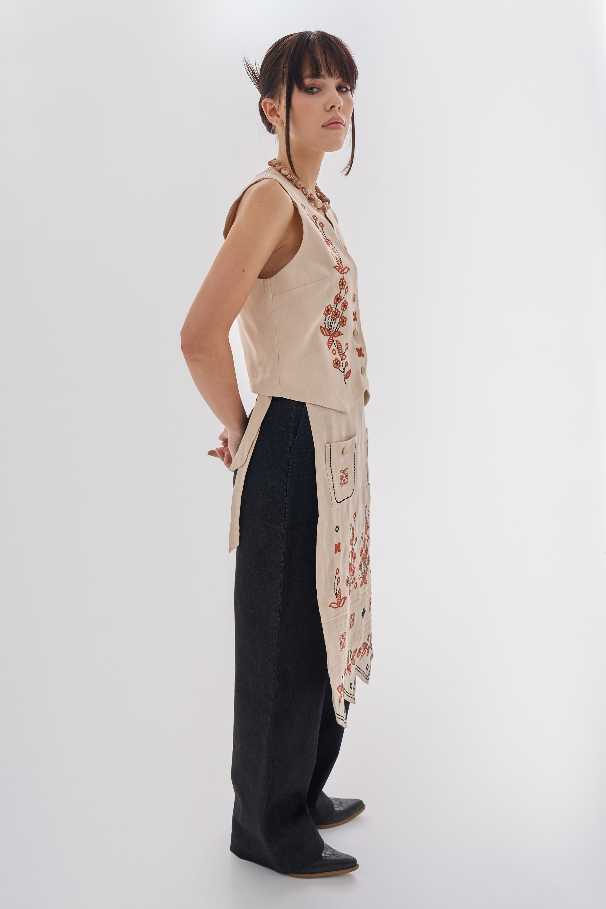 Women's beige embroidered vest Derviy | XS | 40-42