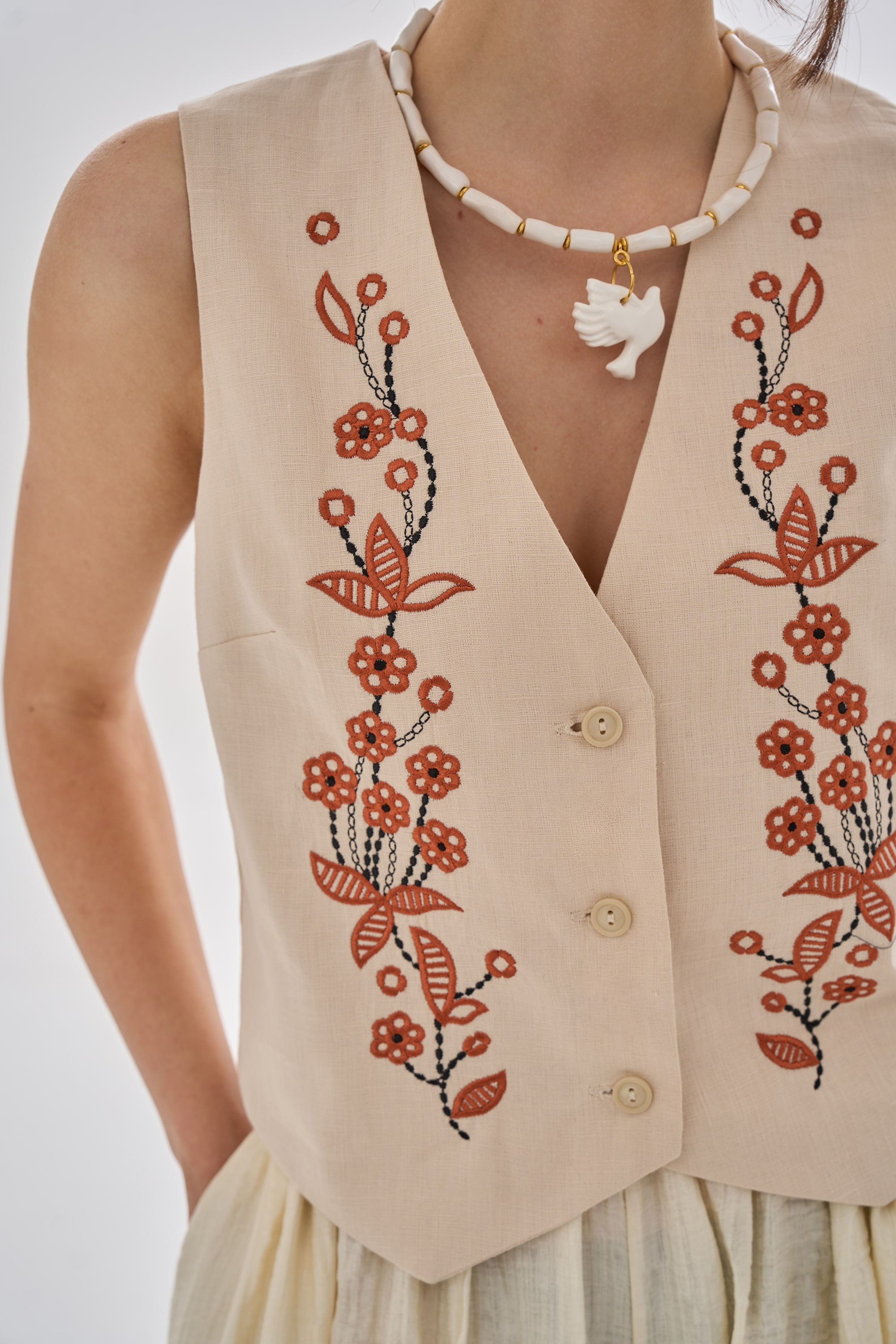 Women's beige embroidered vest Derviy | XS | 40-42