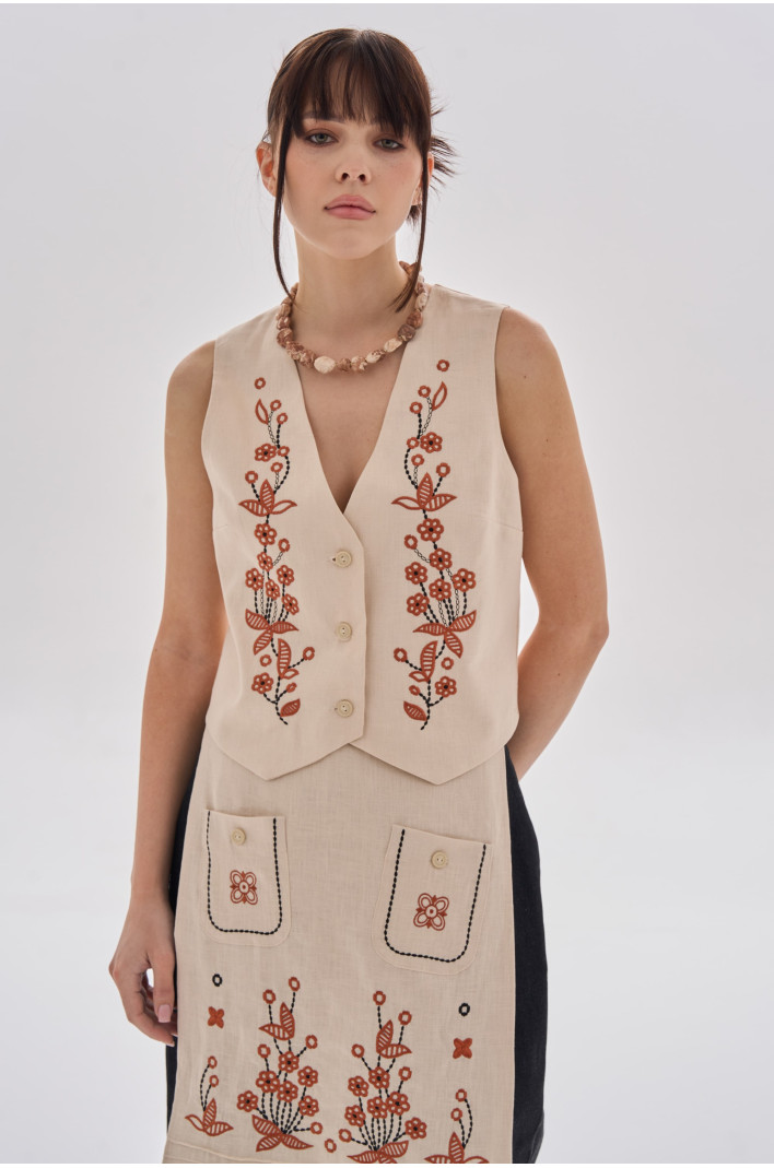 Women's beige embroidered vest Derviy | XS | 40-42