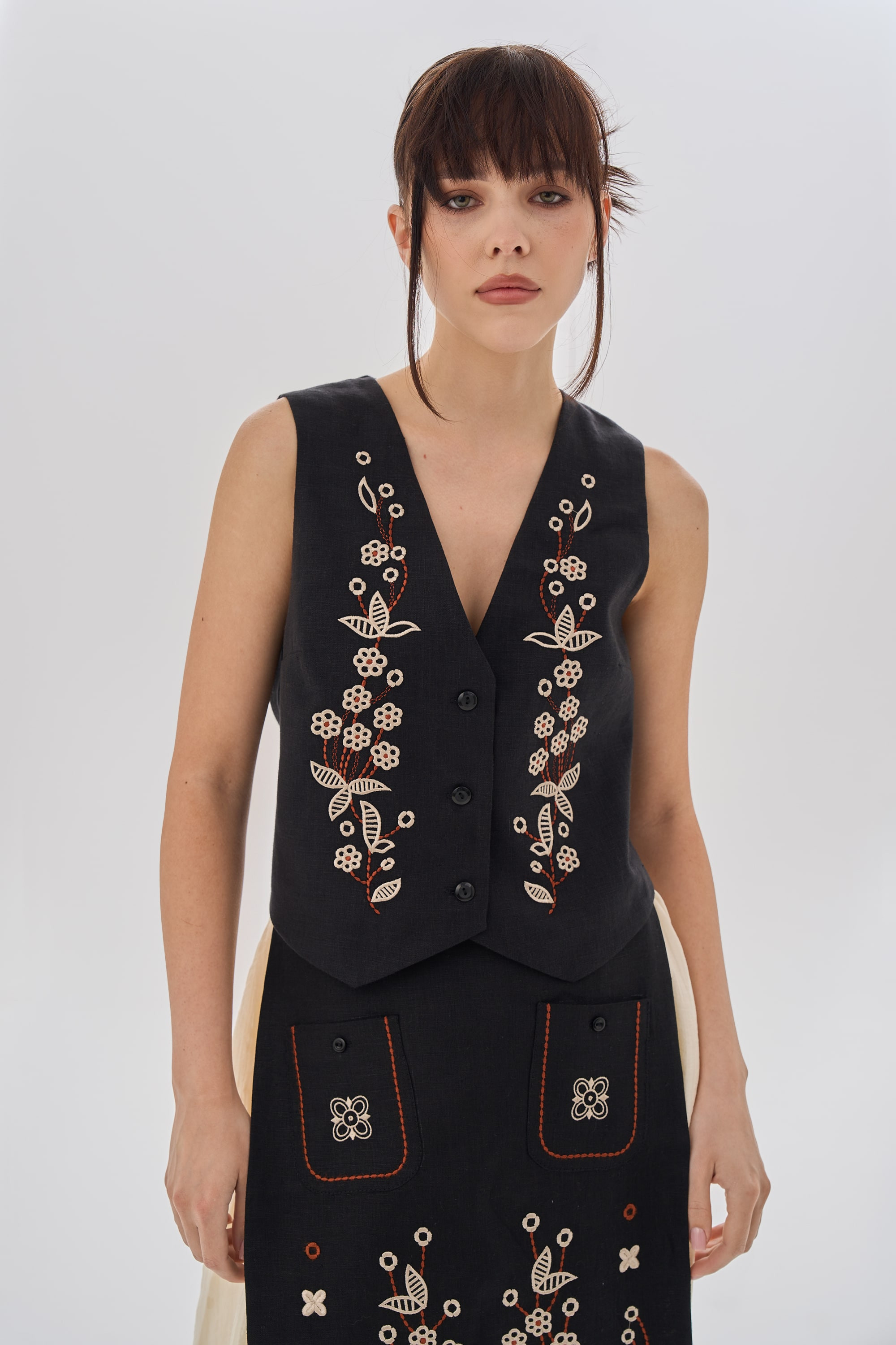 Women's black embroidered vest Derviy