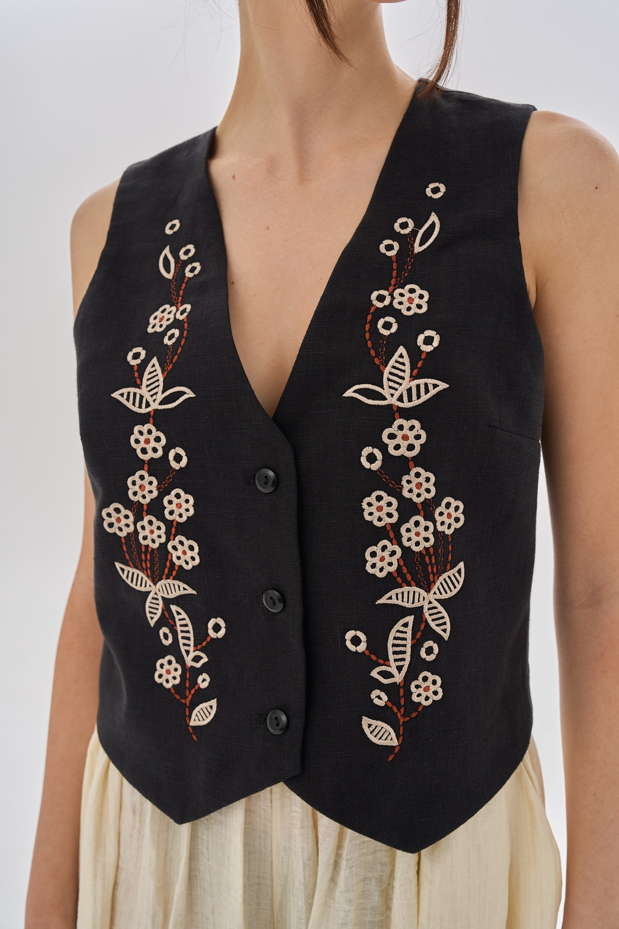 Women's black embroidered vest Derviy