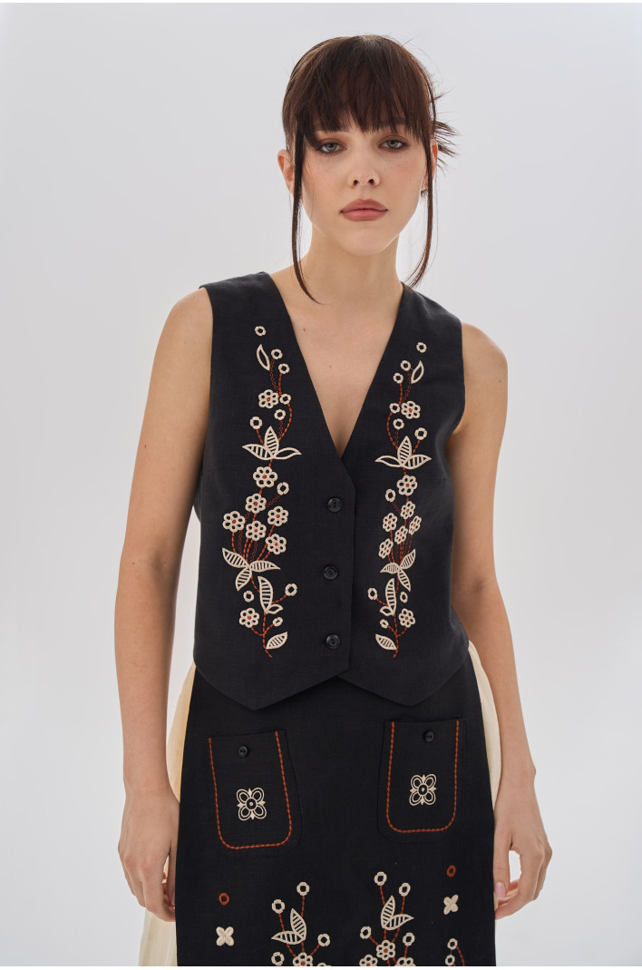 Women's black embroidered vest Derviy | XS | 40-42
