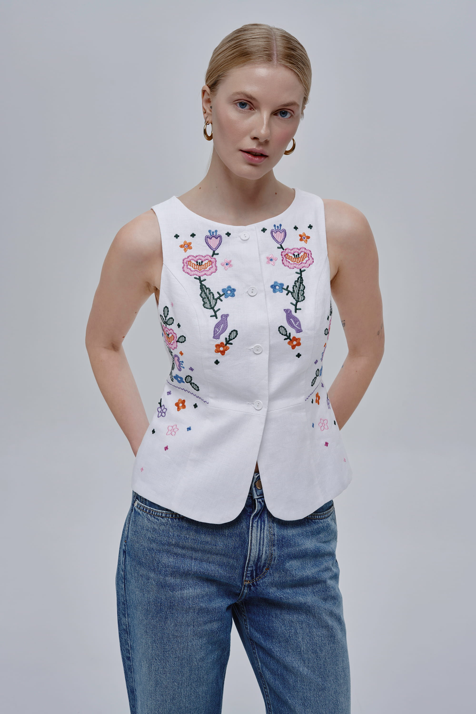 White women’s linen kersetka Spiv | XS | 40-42