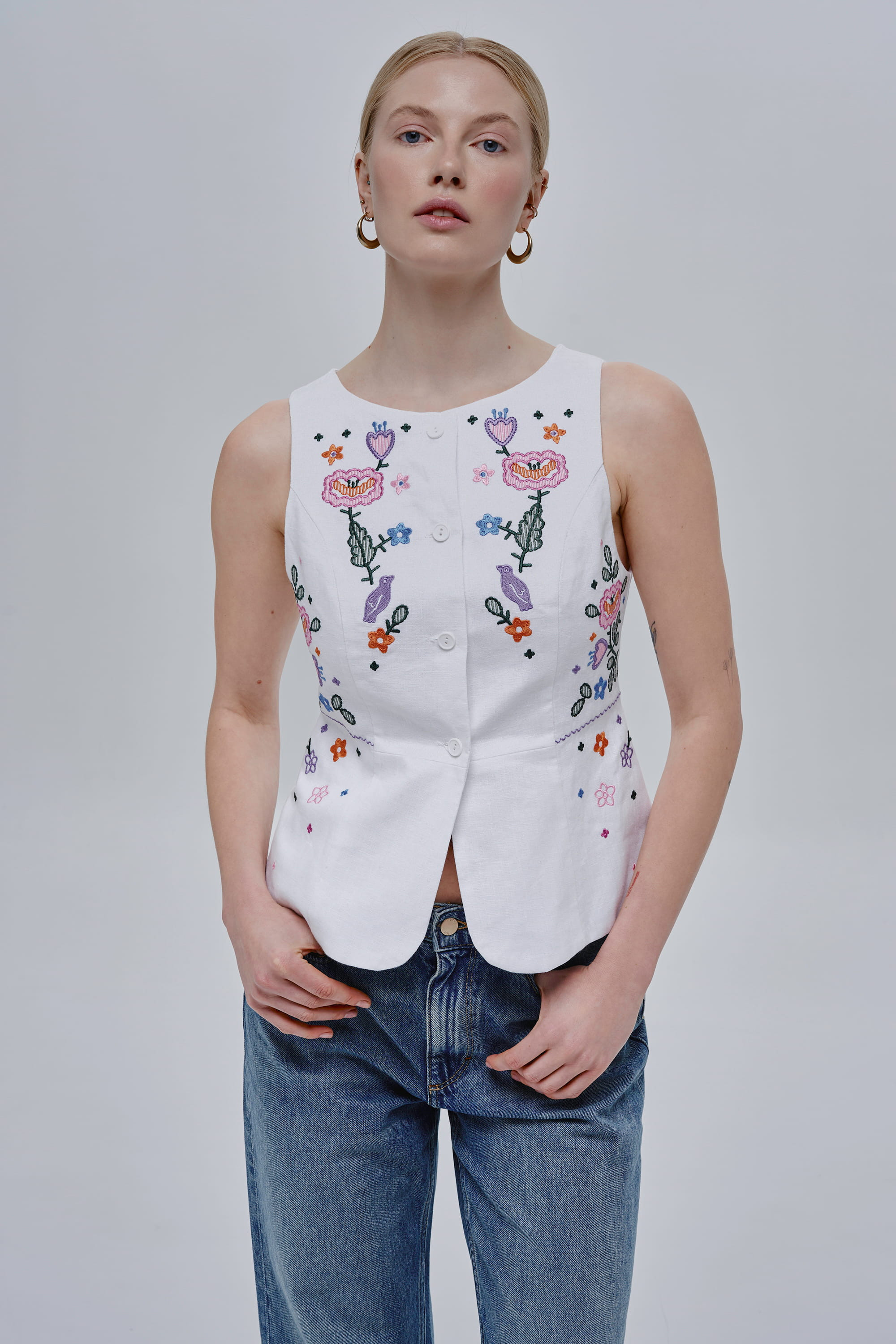 White women’s linen kersetka Spiv | XS | 40-42