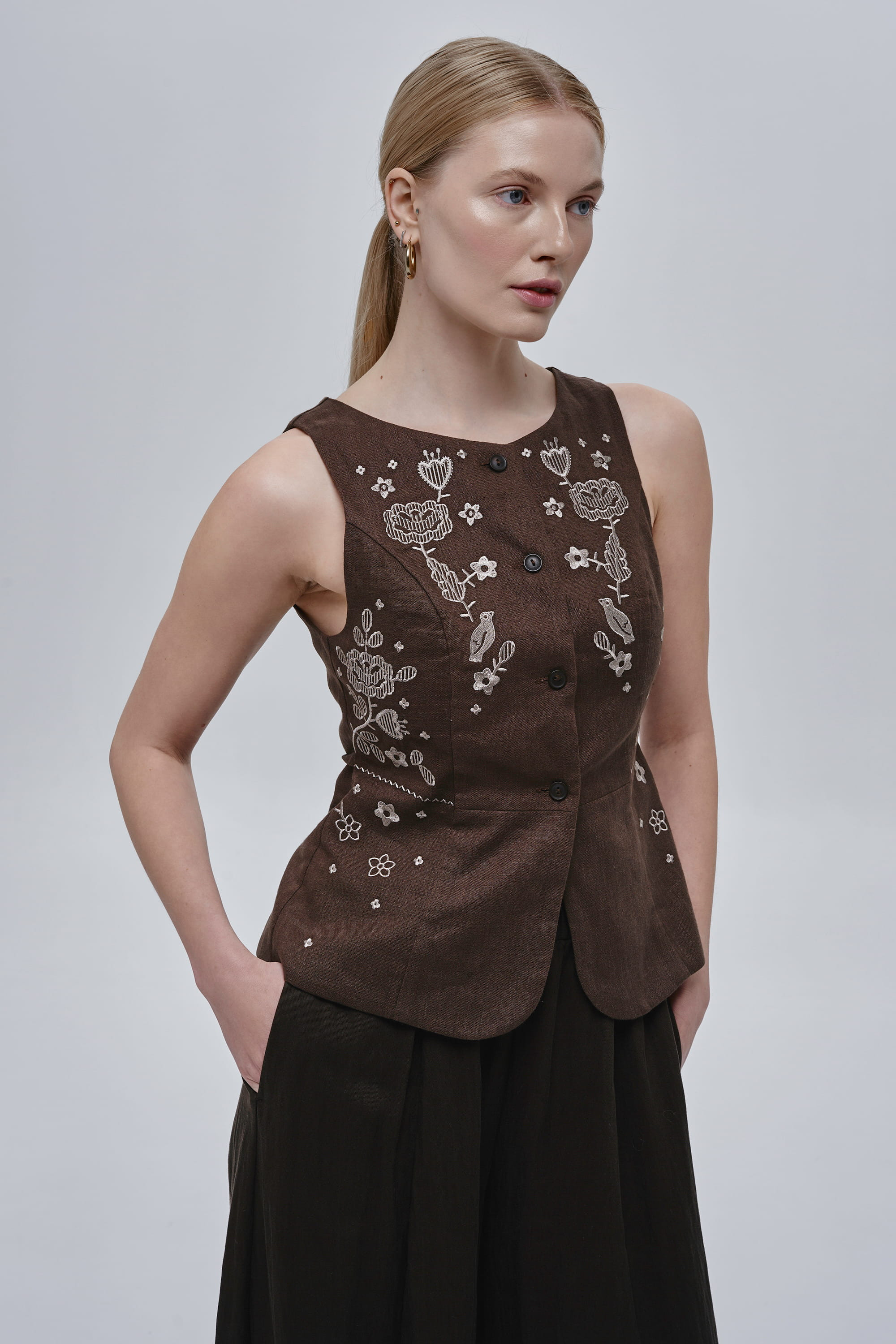 Brown women’s linen kersetka Spiv | XS | 40-42