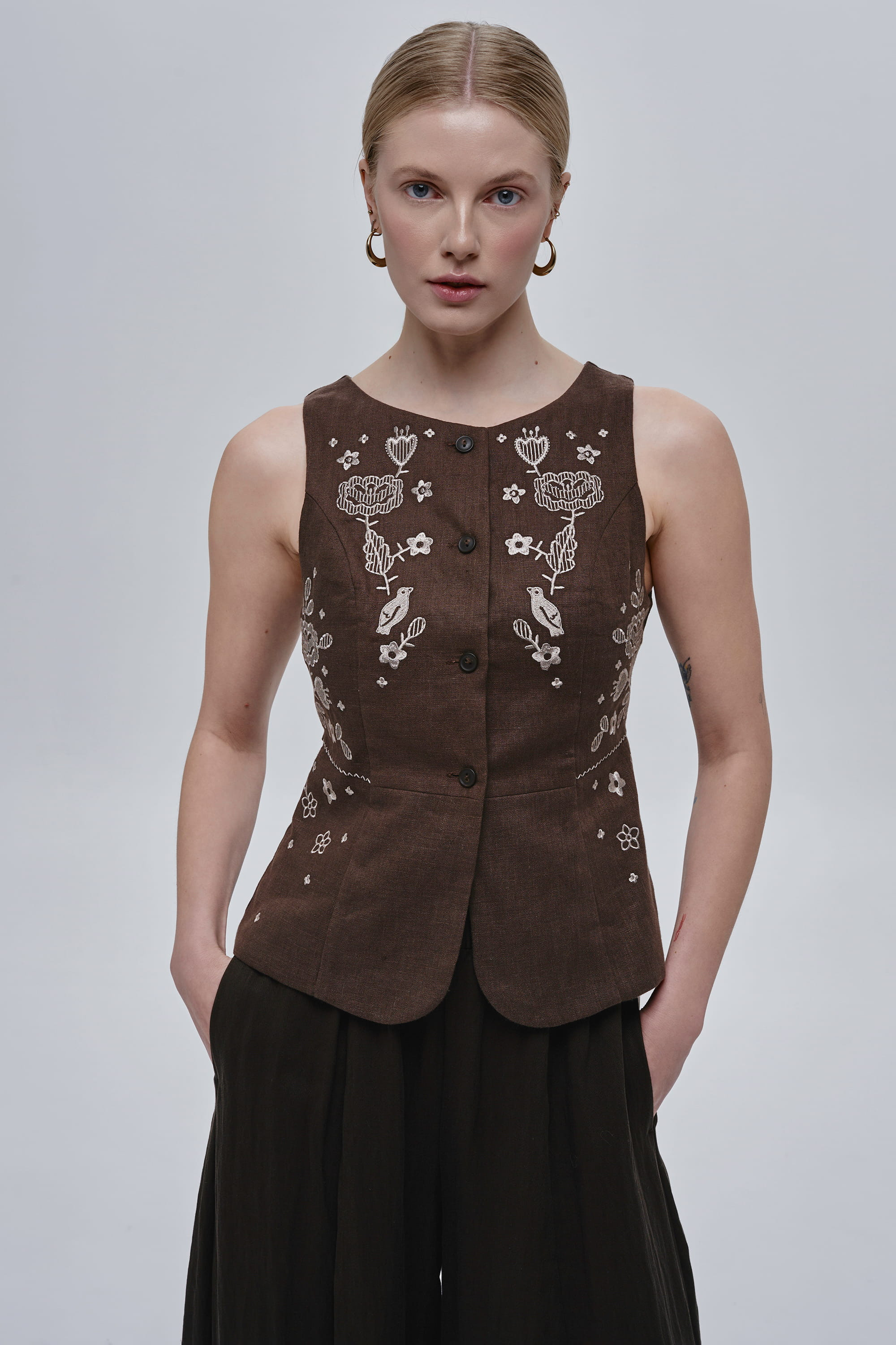 Brown women’s linen kersetka Spiv | XS | 40-42