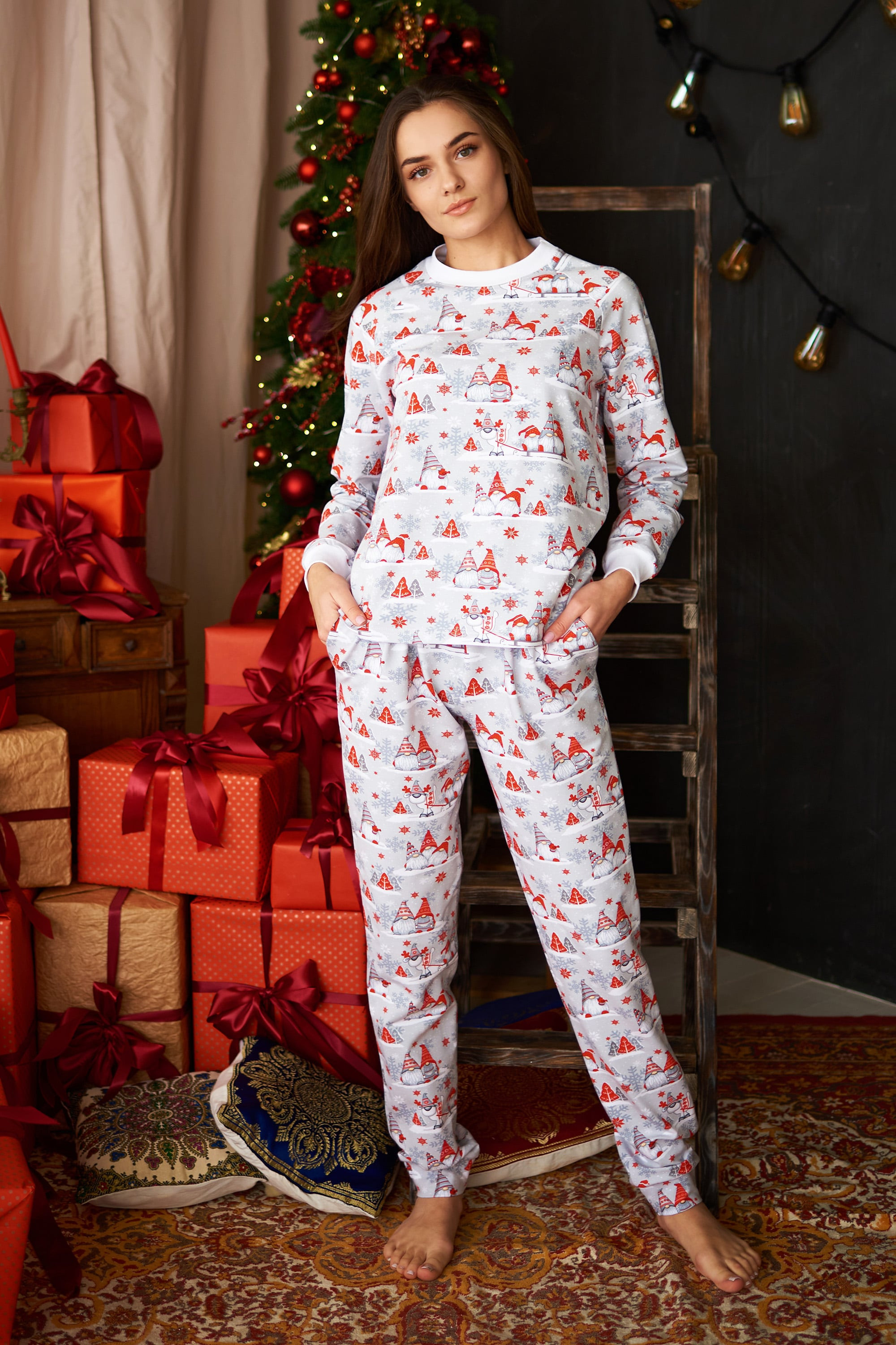 Women's New Year's warm pajamas with gnomes