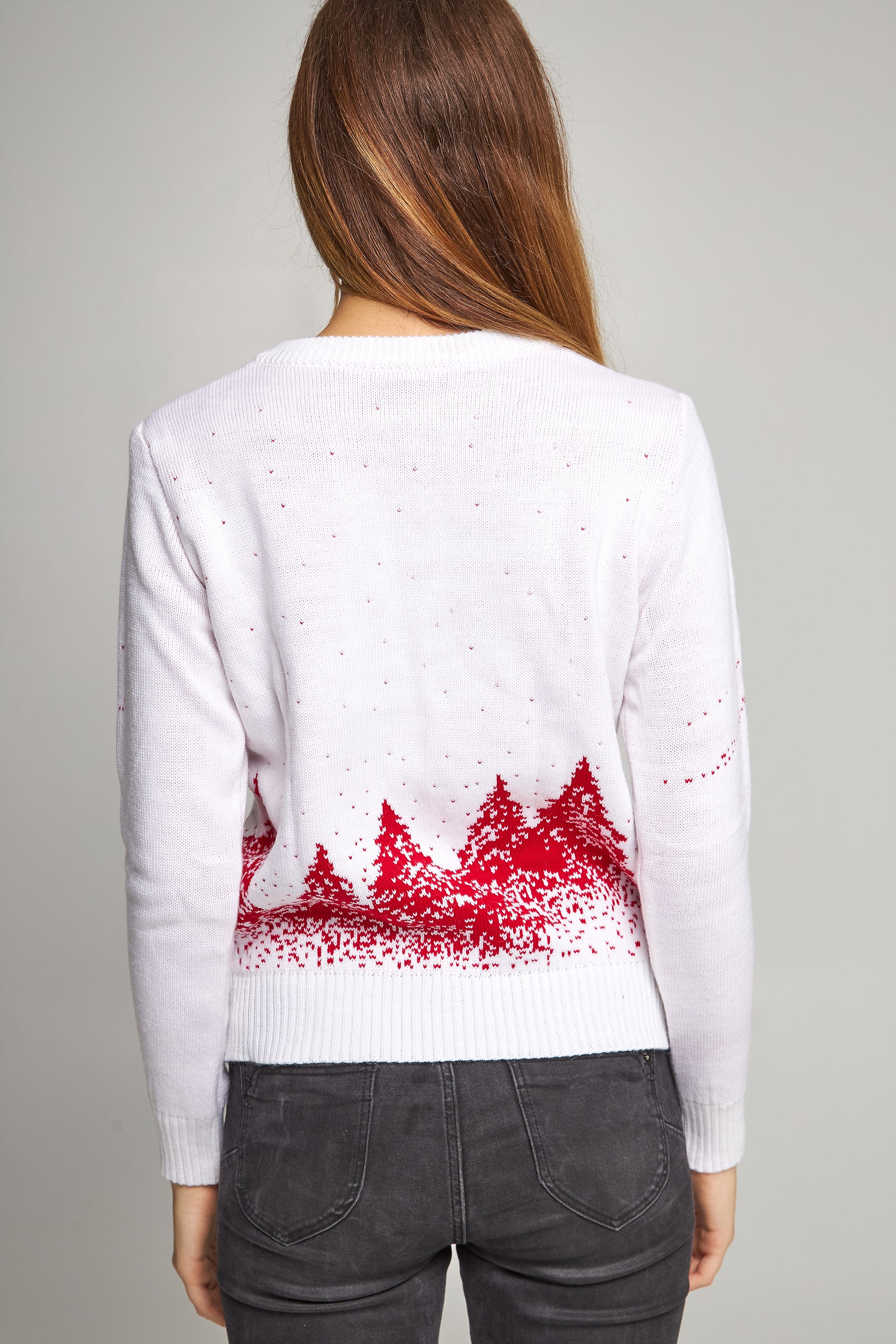 Women's New Year's knitted sweater Santa Claus with deer white | S | 42-44
