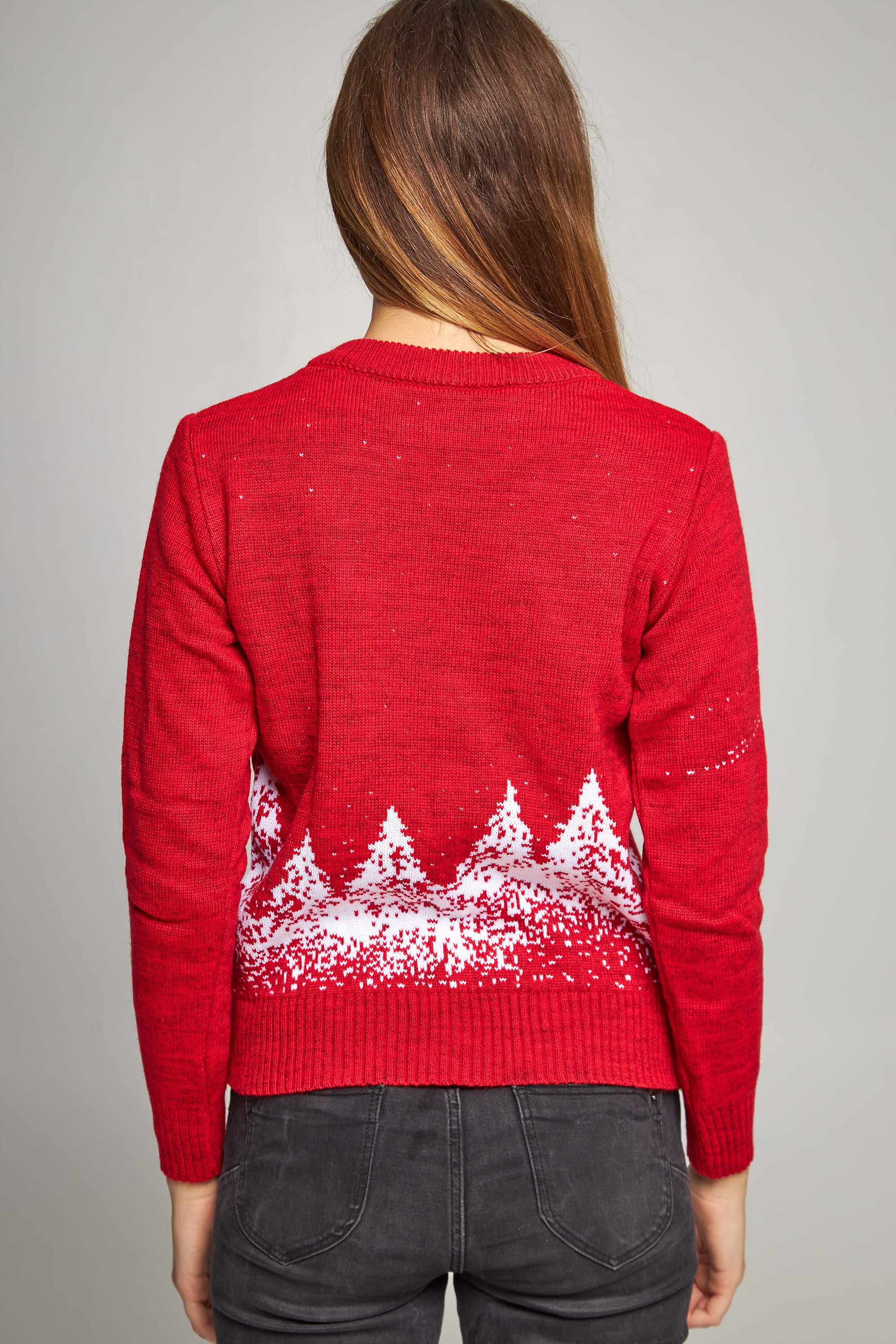 Women's New Year's knitted sweater Santa Claus with deer red deer