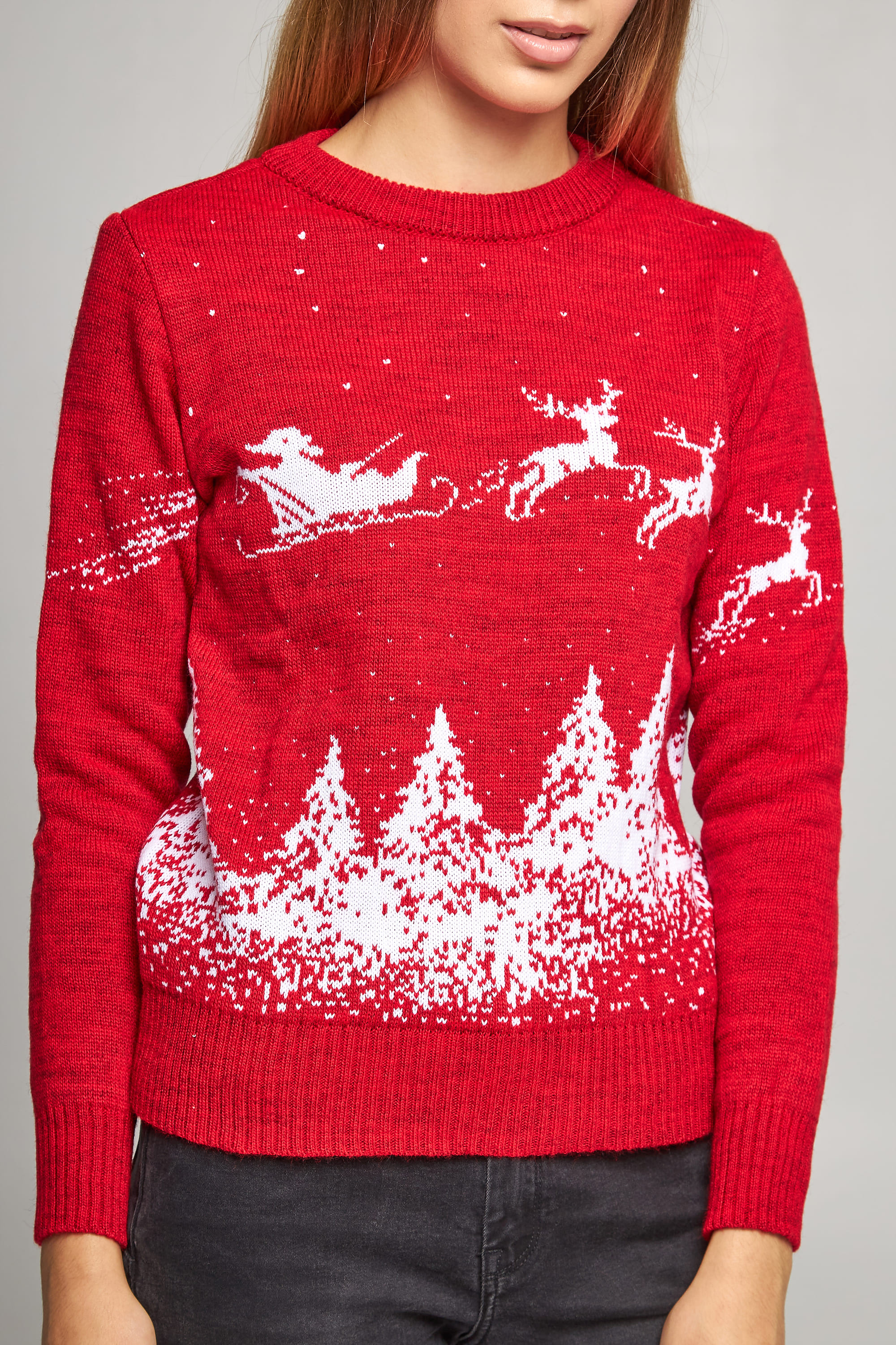 Women's New Year's knitted sweater Santa Claus with deer red deer | S | 42-44 Women's New Year's knitted sweater Santa Claus with deer red deer | S | 42-44