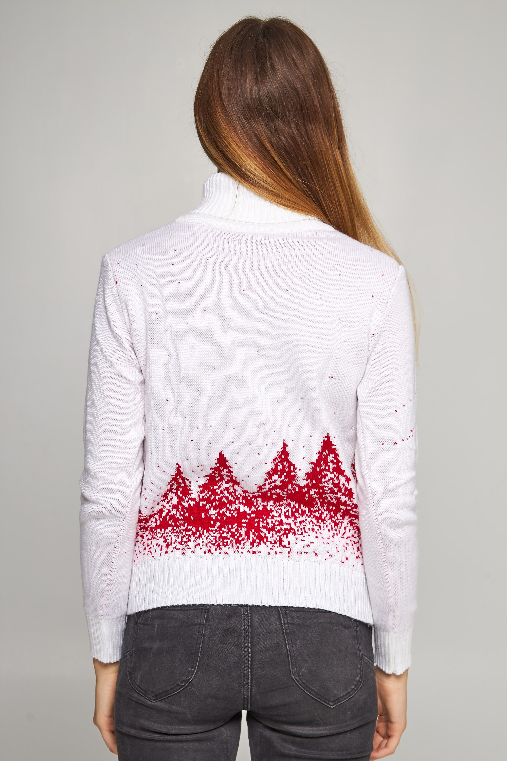 Women's knitted sweater Golf Santa Claus with deer white | XS | 40-42