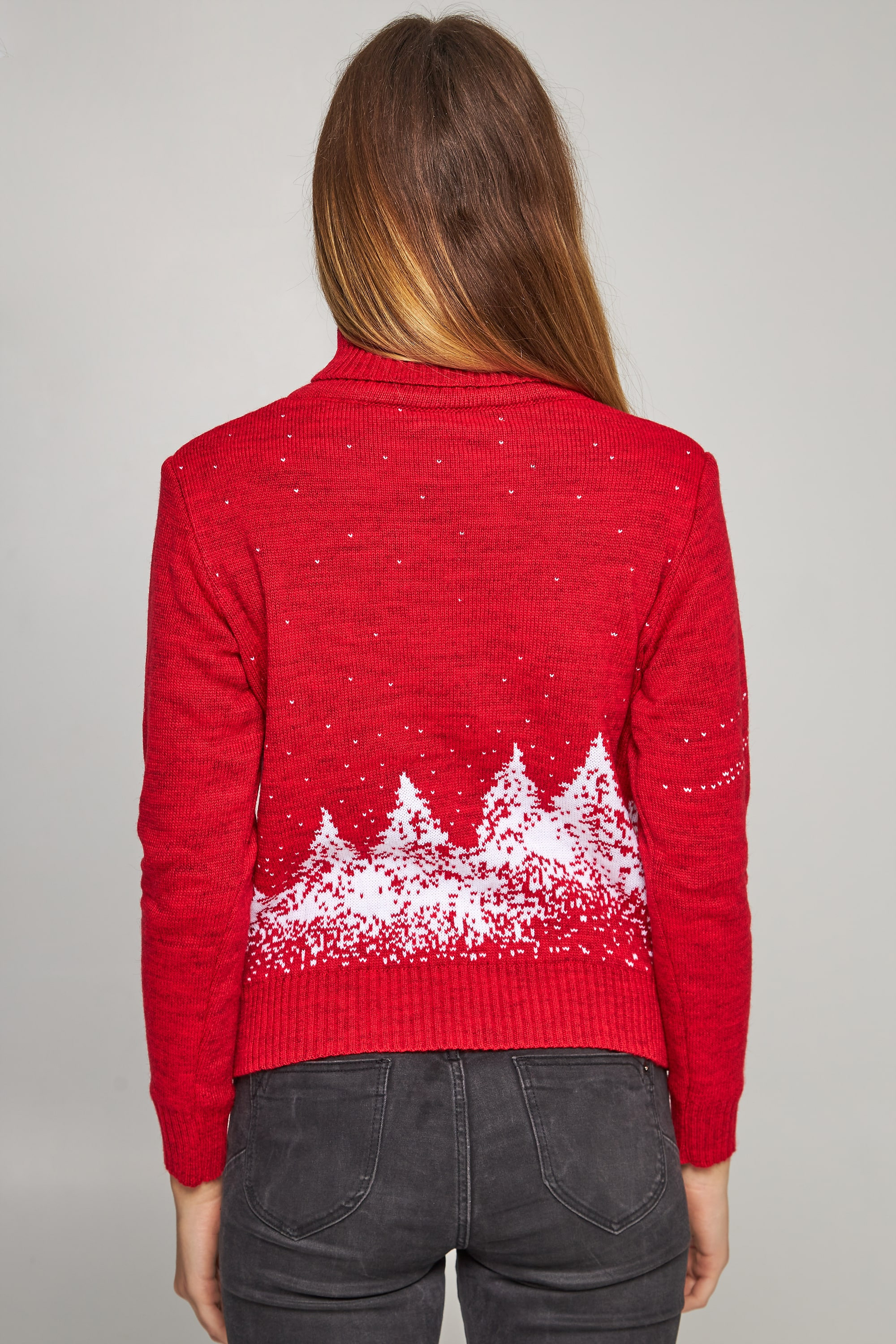Women's New Year's knitted sweater Golf Santa Claus with deer red deer