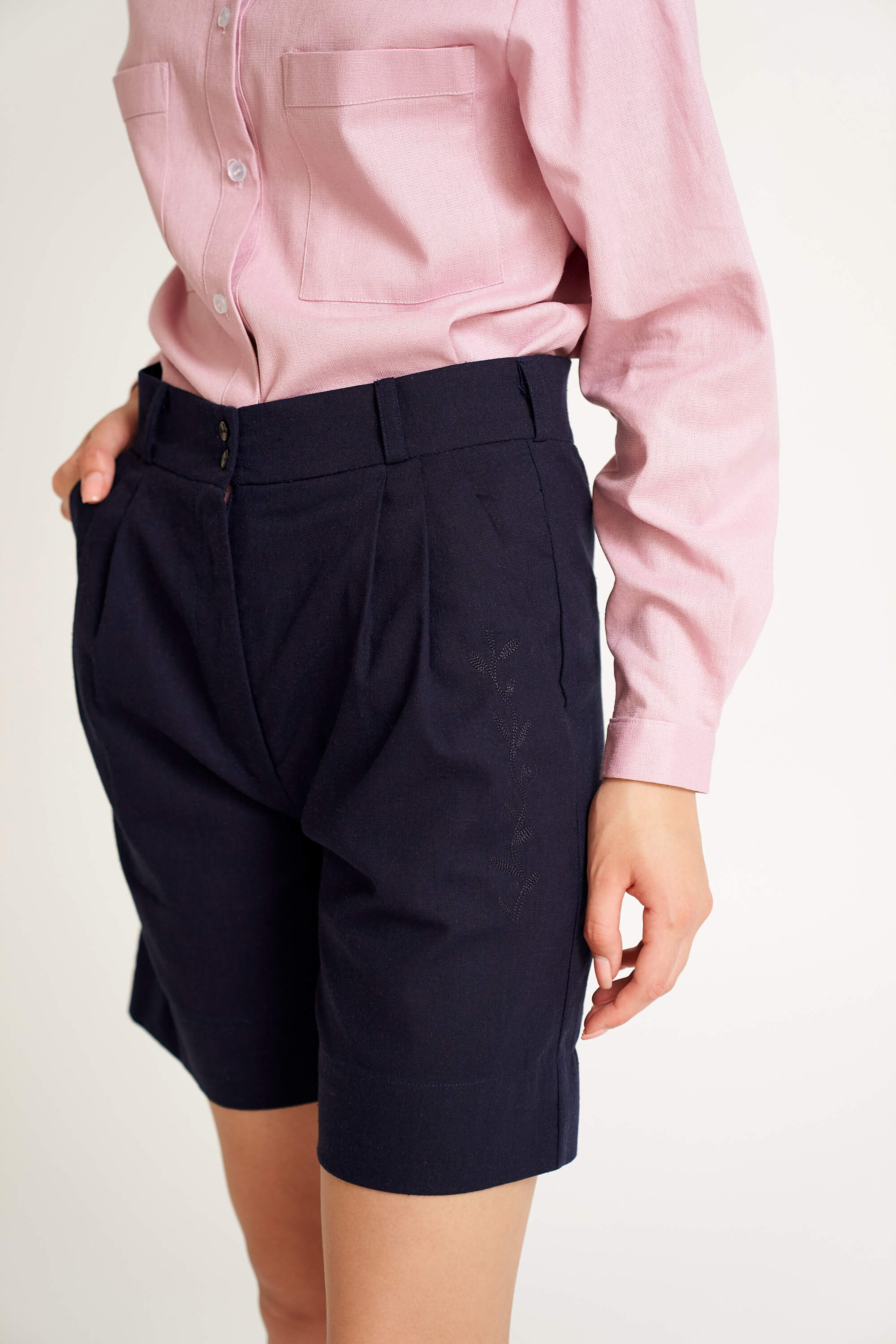 Women's shorts are dark blue Women's shorts are dark blue