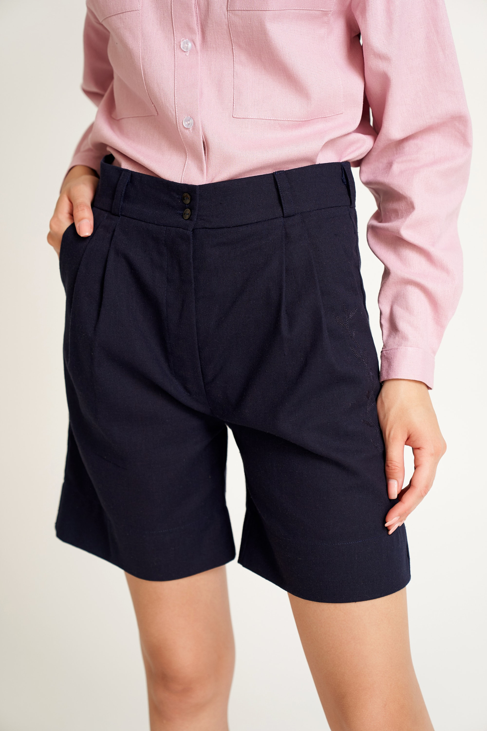 Women's shorts are dark blue Women's shorts are dark blue