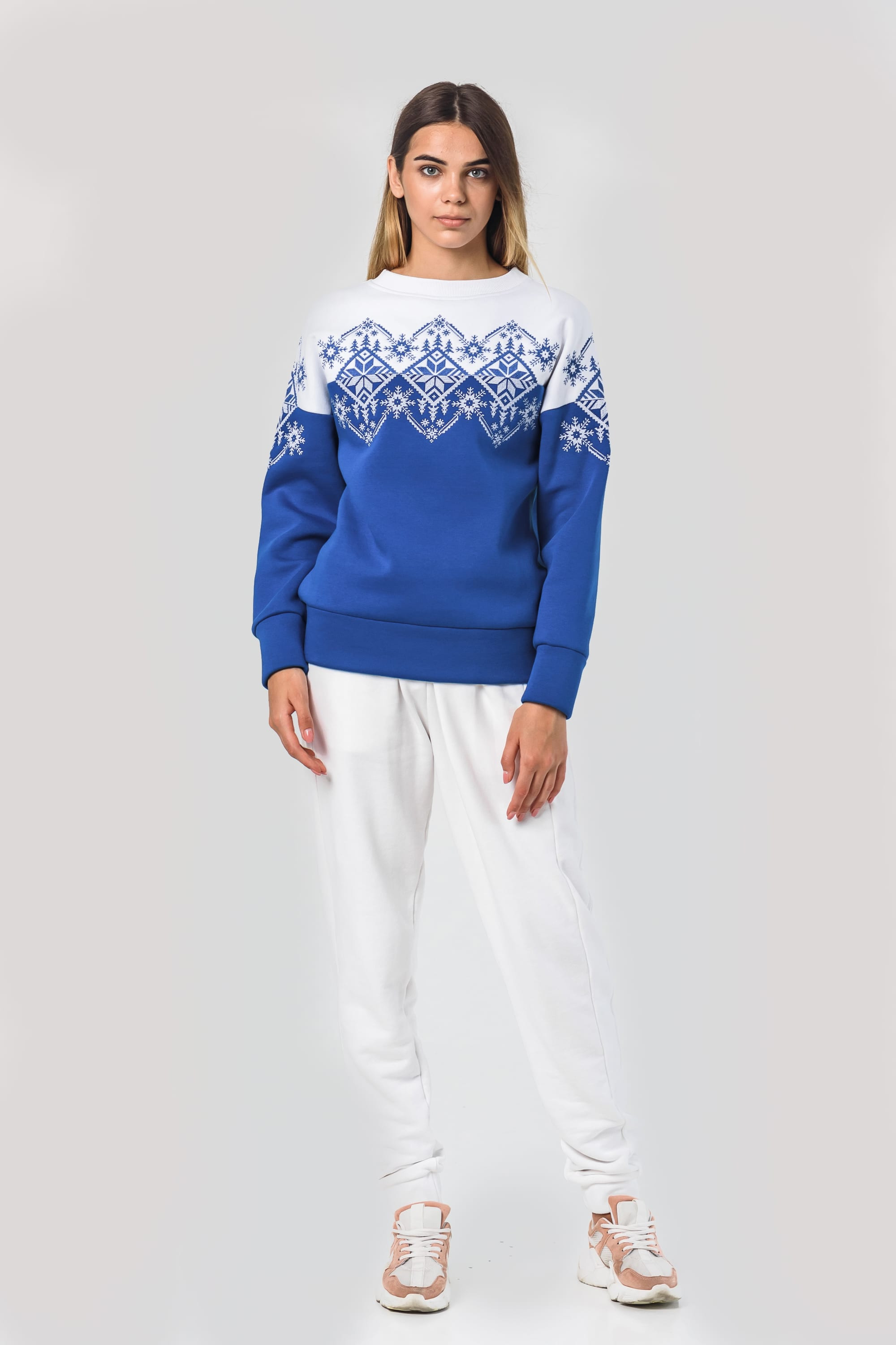 New Year's sweaters for two snowflakes blue