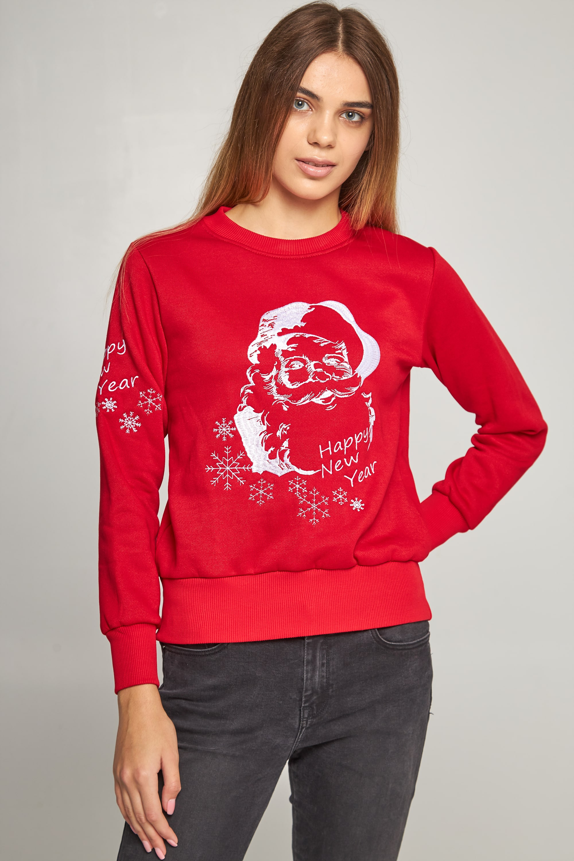 Women's New Year's embroidered sweatshirt Santa Claus Red | XS | 40-42