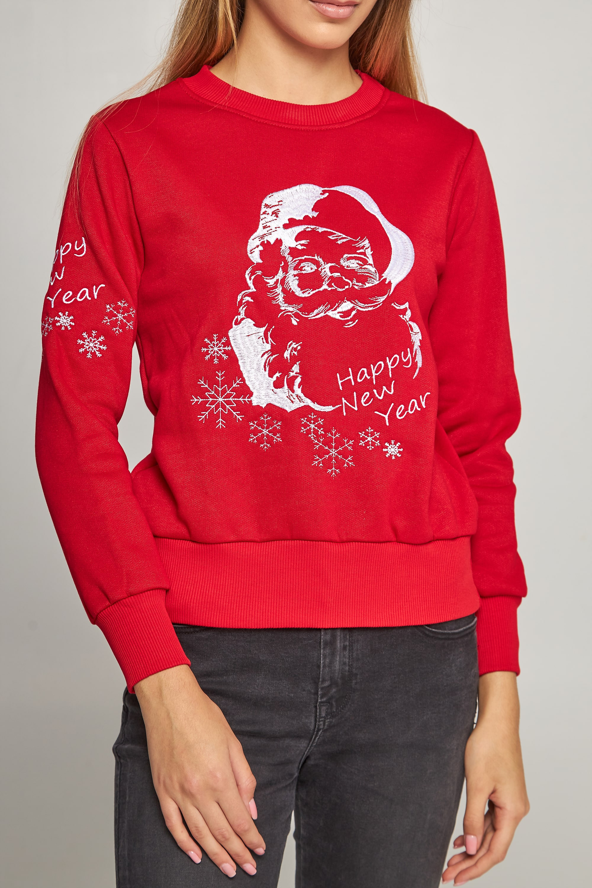 Women's New Year's embroidered sweatshirt Santa Claus Red | XS | 40-42