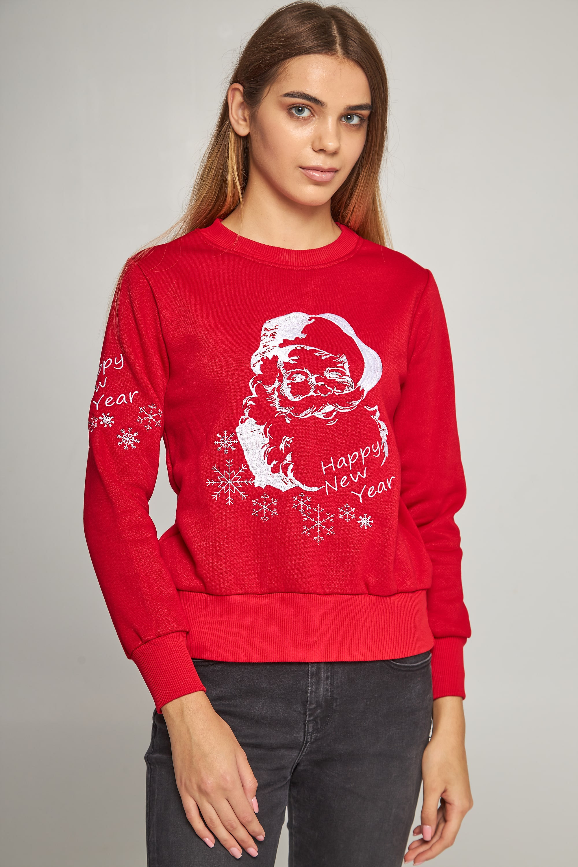 Women's New Year's embroidered sweatshirt Santa Claus Red | XS | 40-42