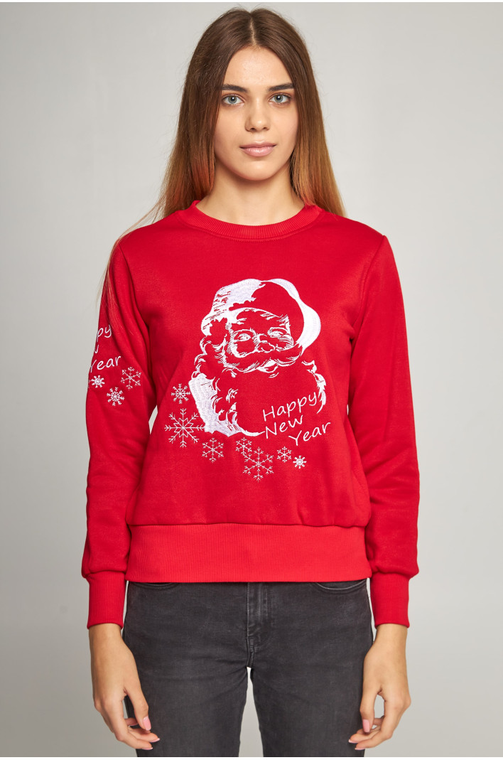 Women's New Year's embroidered sweatshirt Santa Claus Red | XS | 40-42