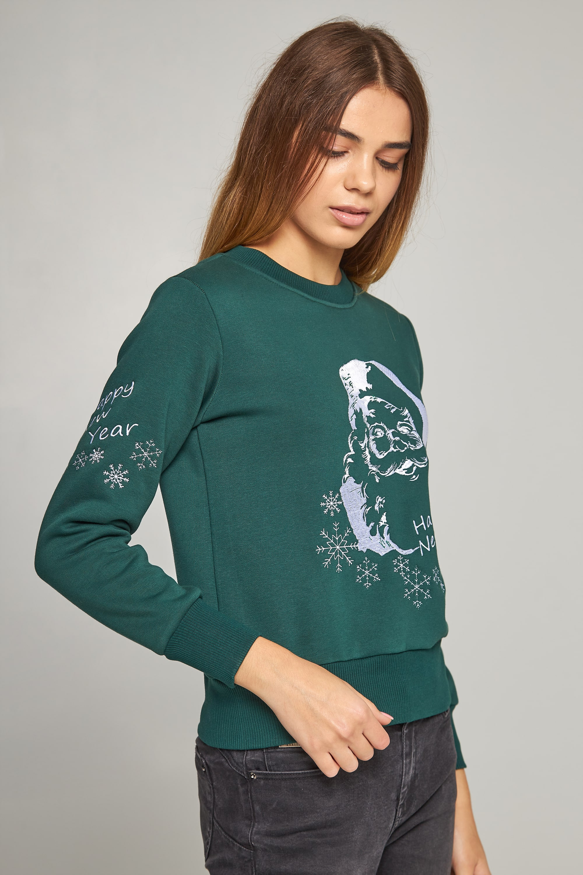 Women's New Year's embroidered sweatshirt Santa Claus Green | XL | 50-52