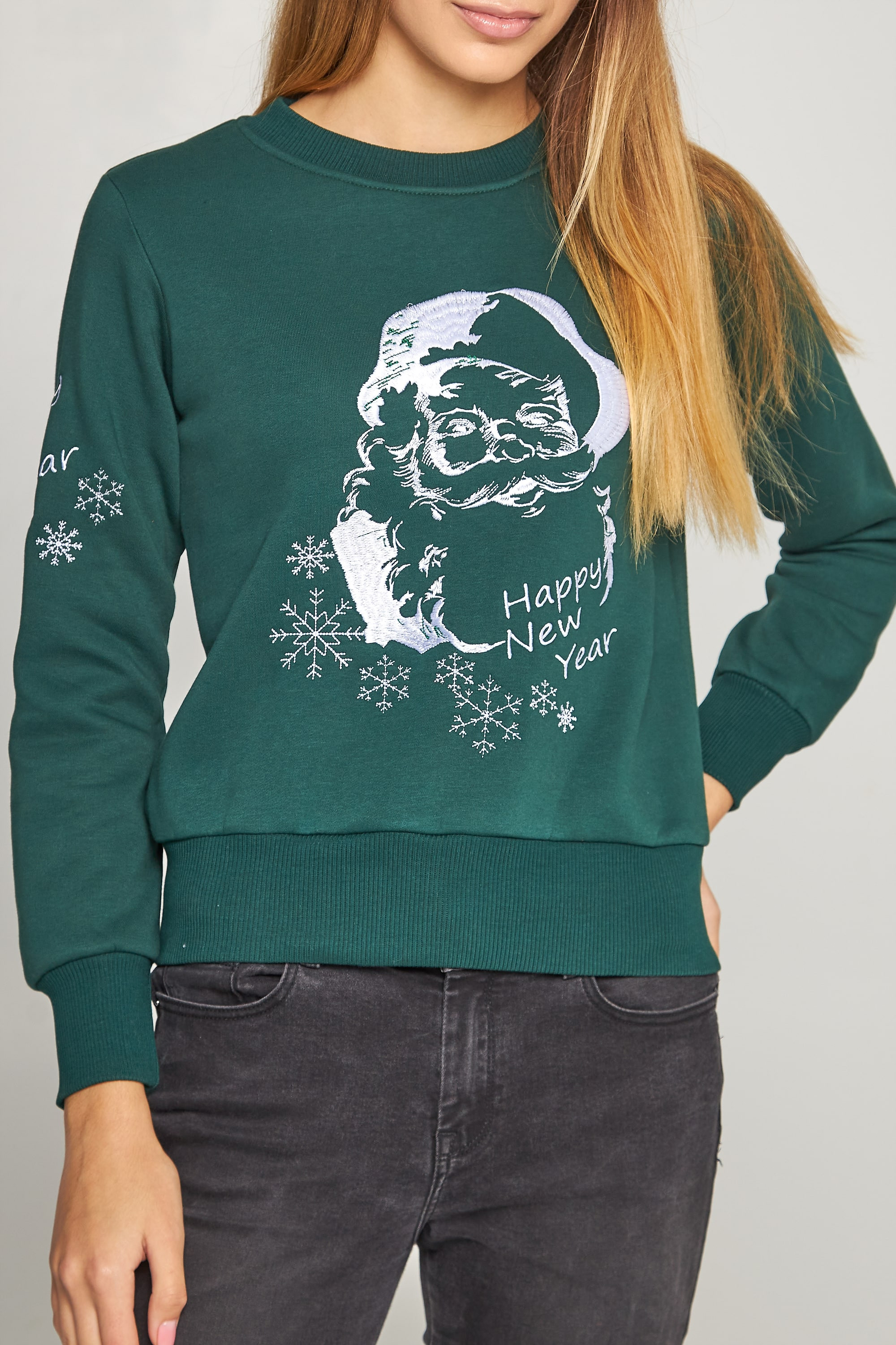 Women's New Year's embroidered sweatshirt Santa Claus Green | XL | 50-52