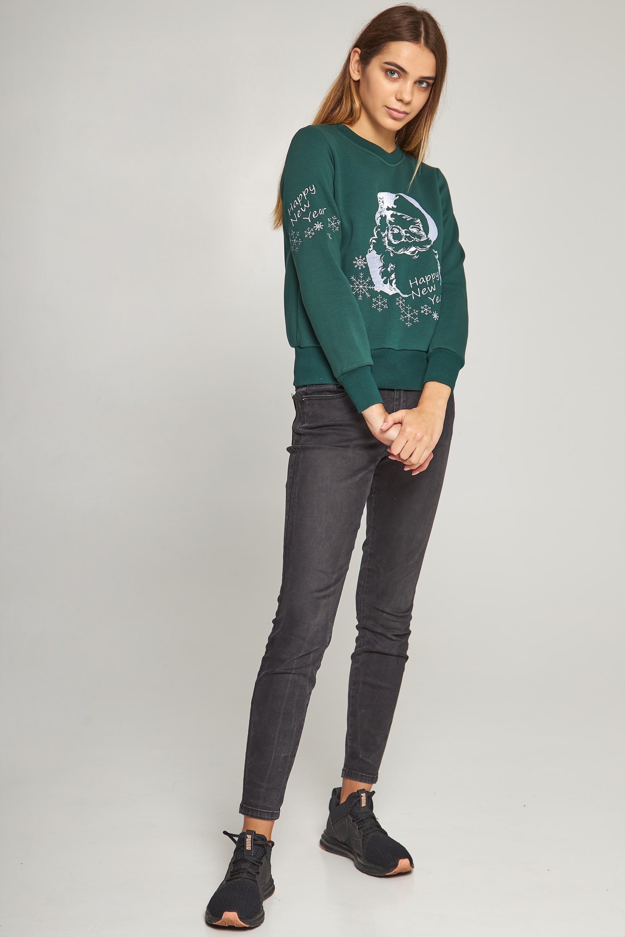Women's New Year's embroidered sweatshirt Santa Claus Green | XL | 50-52