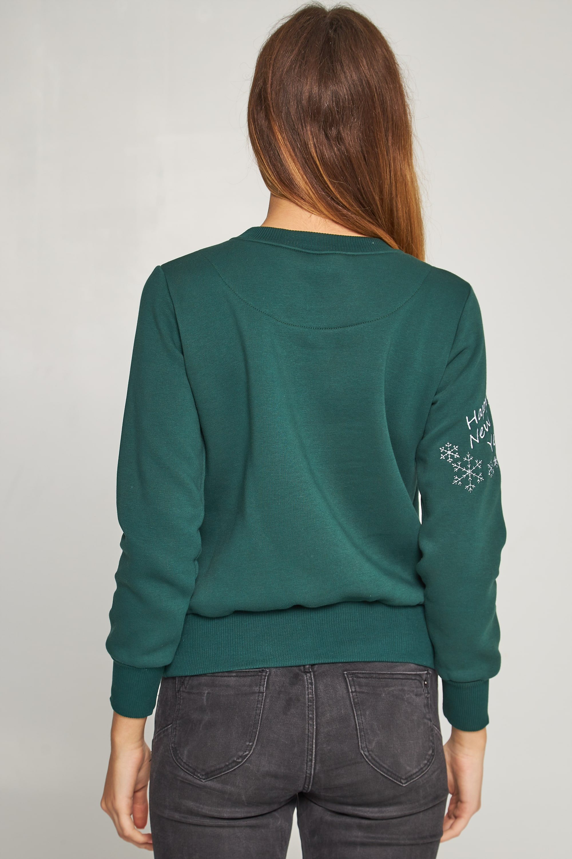 Women's New Year's embroidered sweatshirt Santa Claus Green